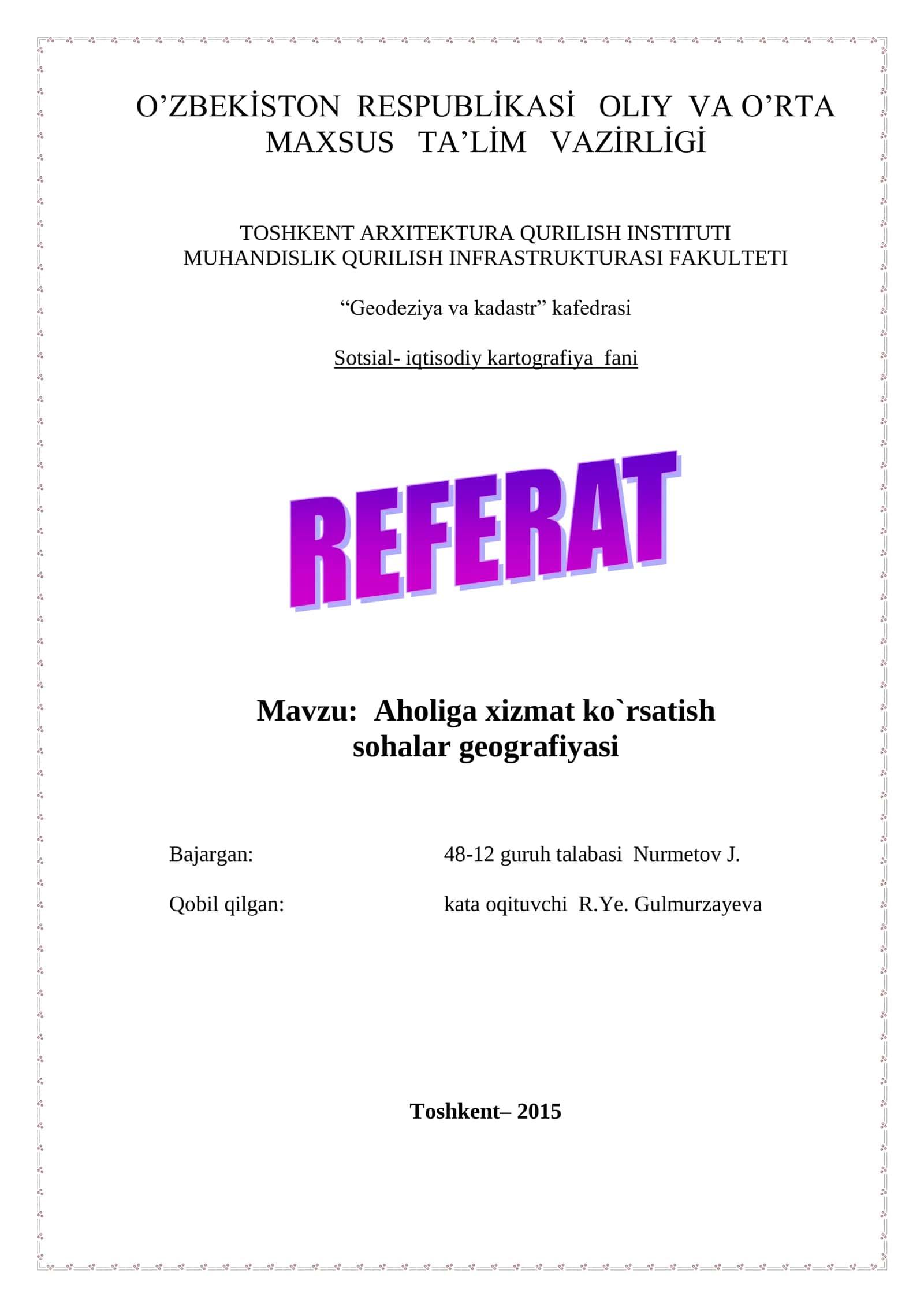 Aholiga xizmat ko`rsatish