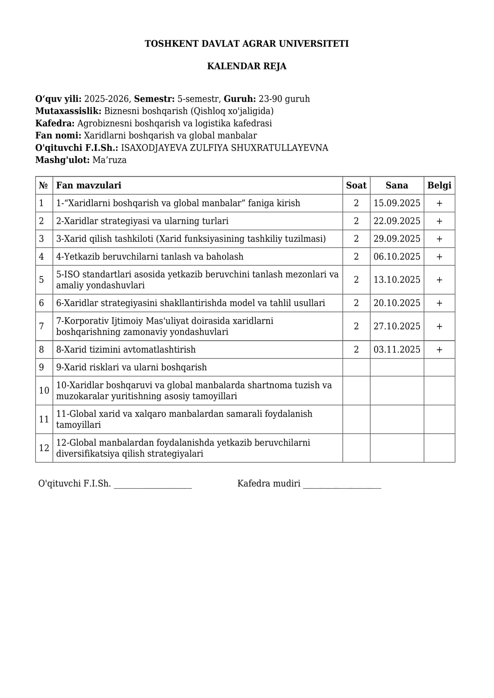Xaridlarni boshqarish va global manbalar