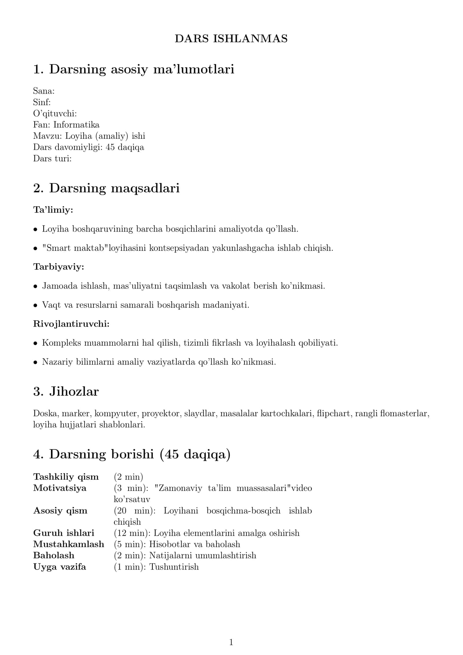 Loyiha (amaliy) ishi "Smart maktab"