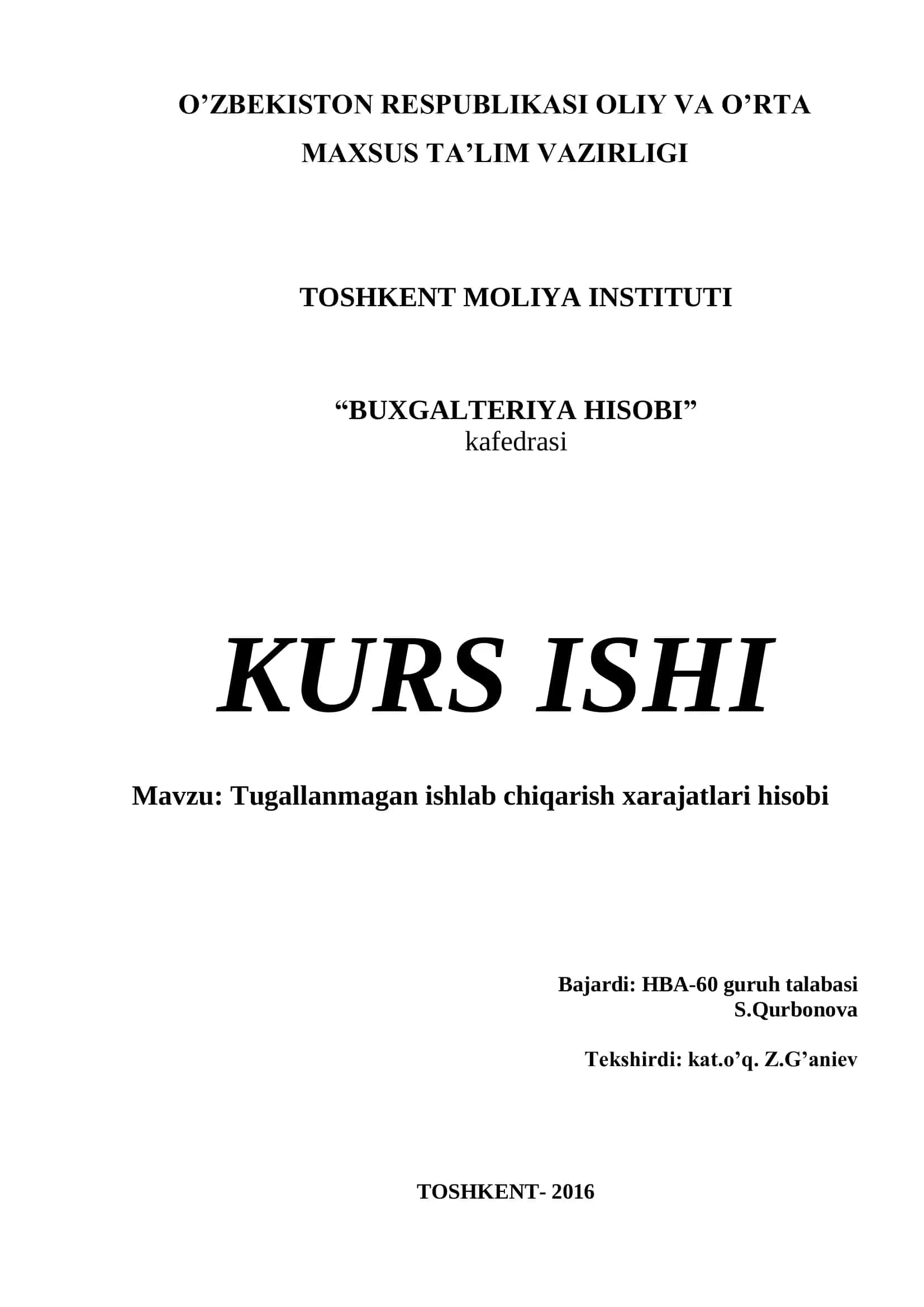 Tugallanmagan ishlab chiqarish xarajatlari hisobi