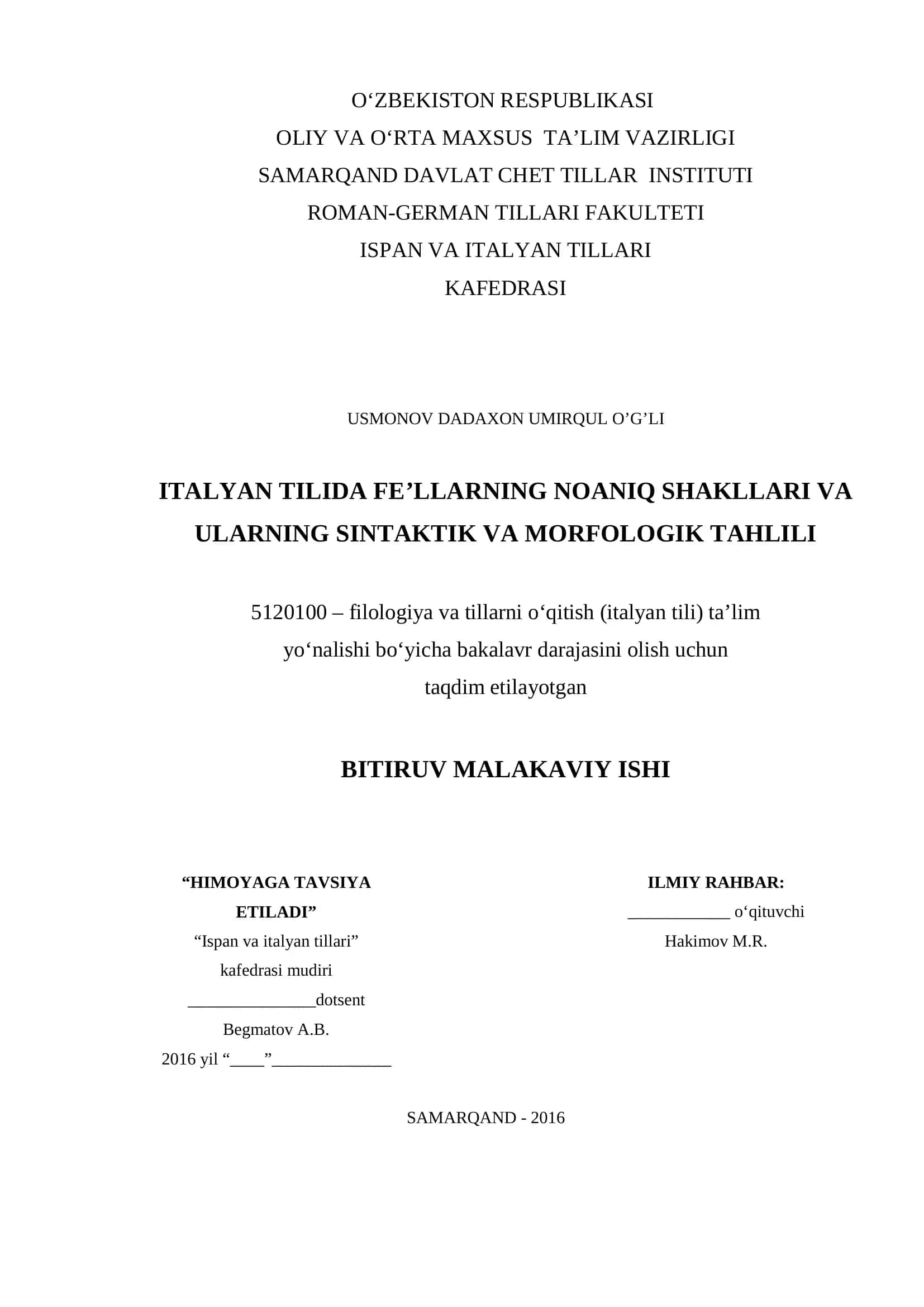 Italyan tilida fe’llarning noaniq shakllari