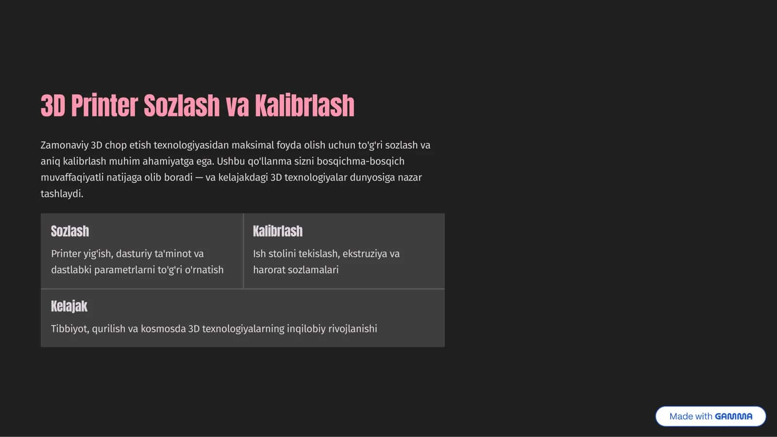 3D Printer Sozlash va Kalibrlash