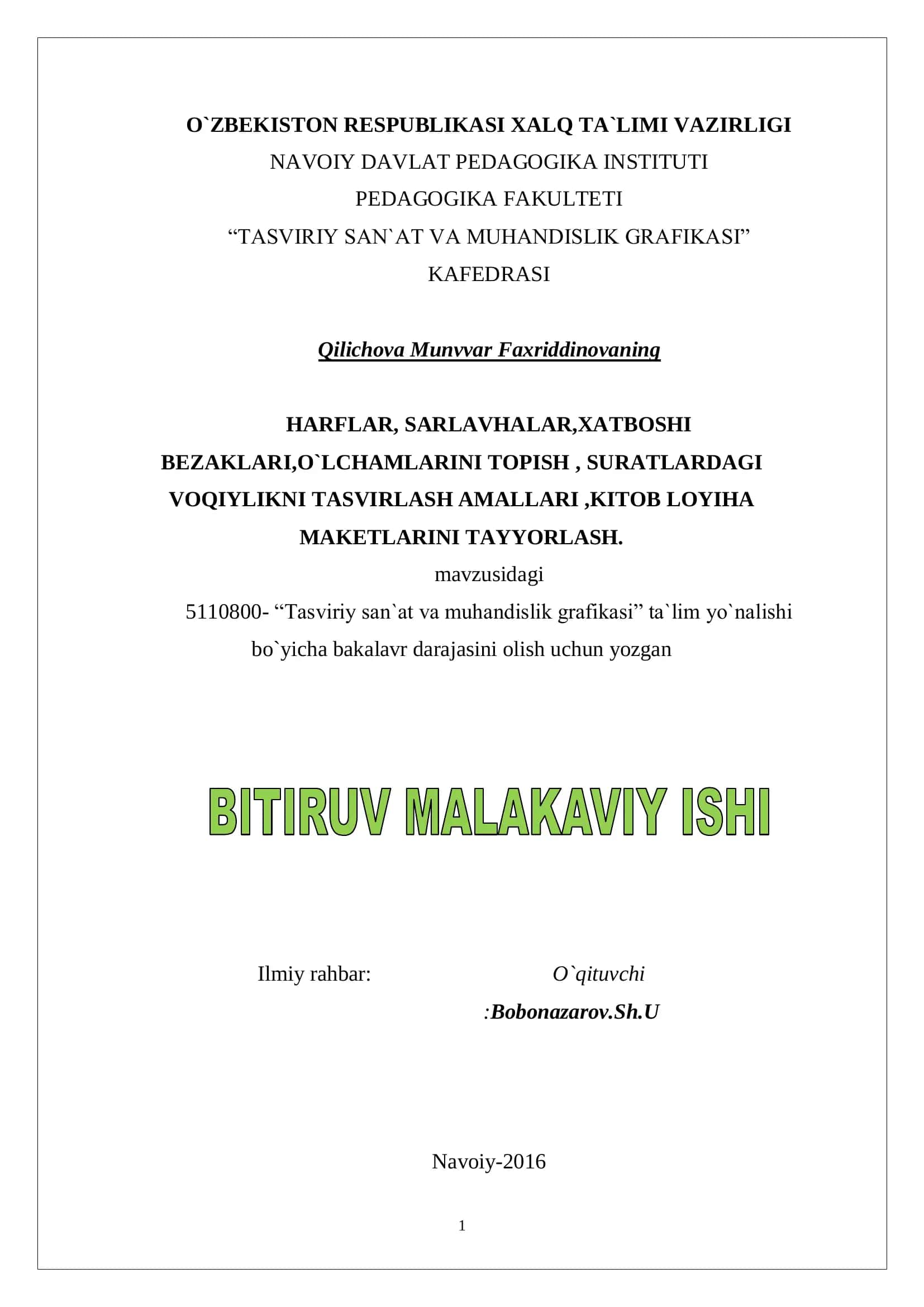 Tasviriy san`at va muhandislik grafikasi