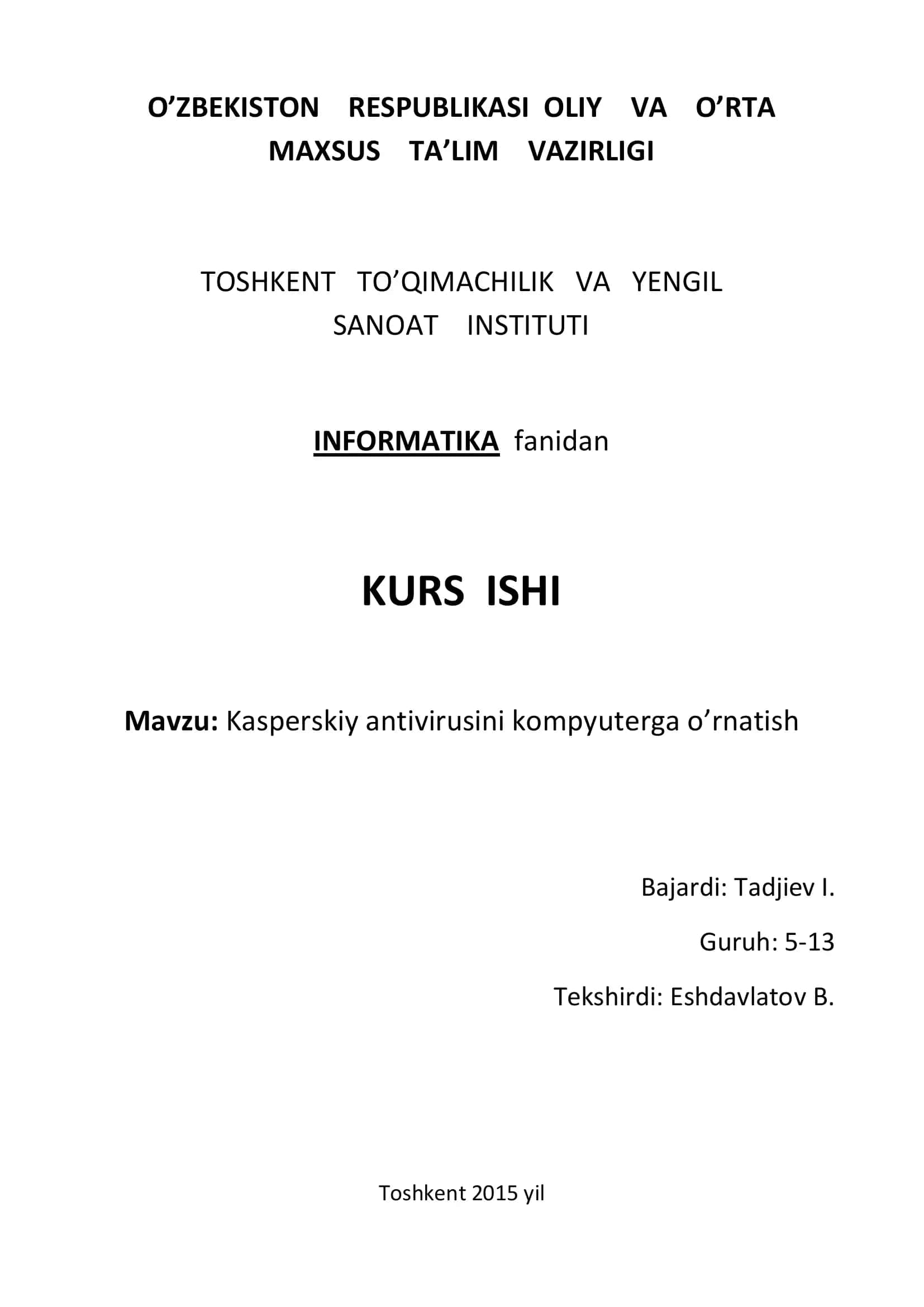Kasperskiy antivirusini kompyuterga o'rnatish