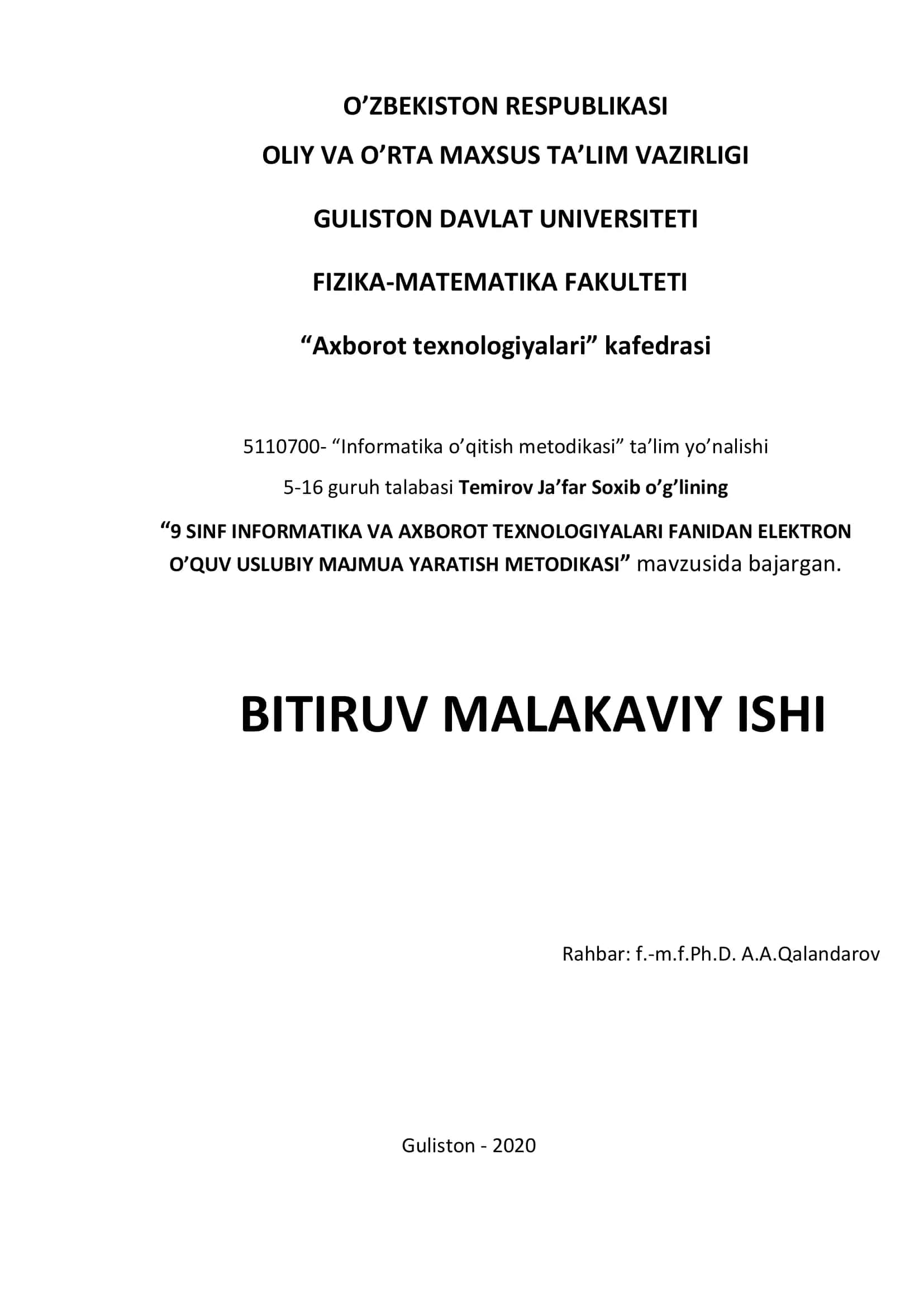 INFORMATIKA O’QITISH METODIKASI