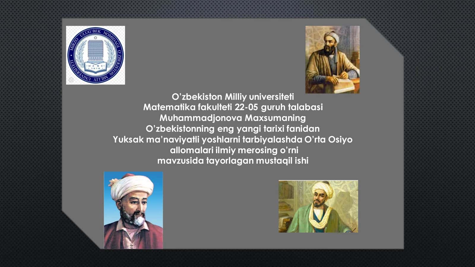 Yuksak ma'naviyatli yoshlarni tarbiyalashda O'rta Osiyo allomalari