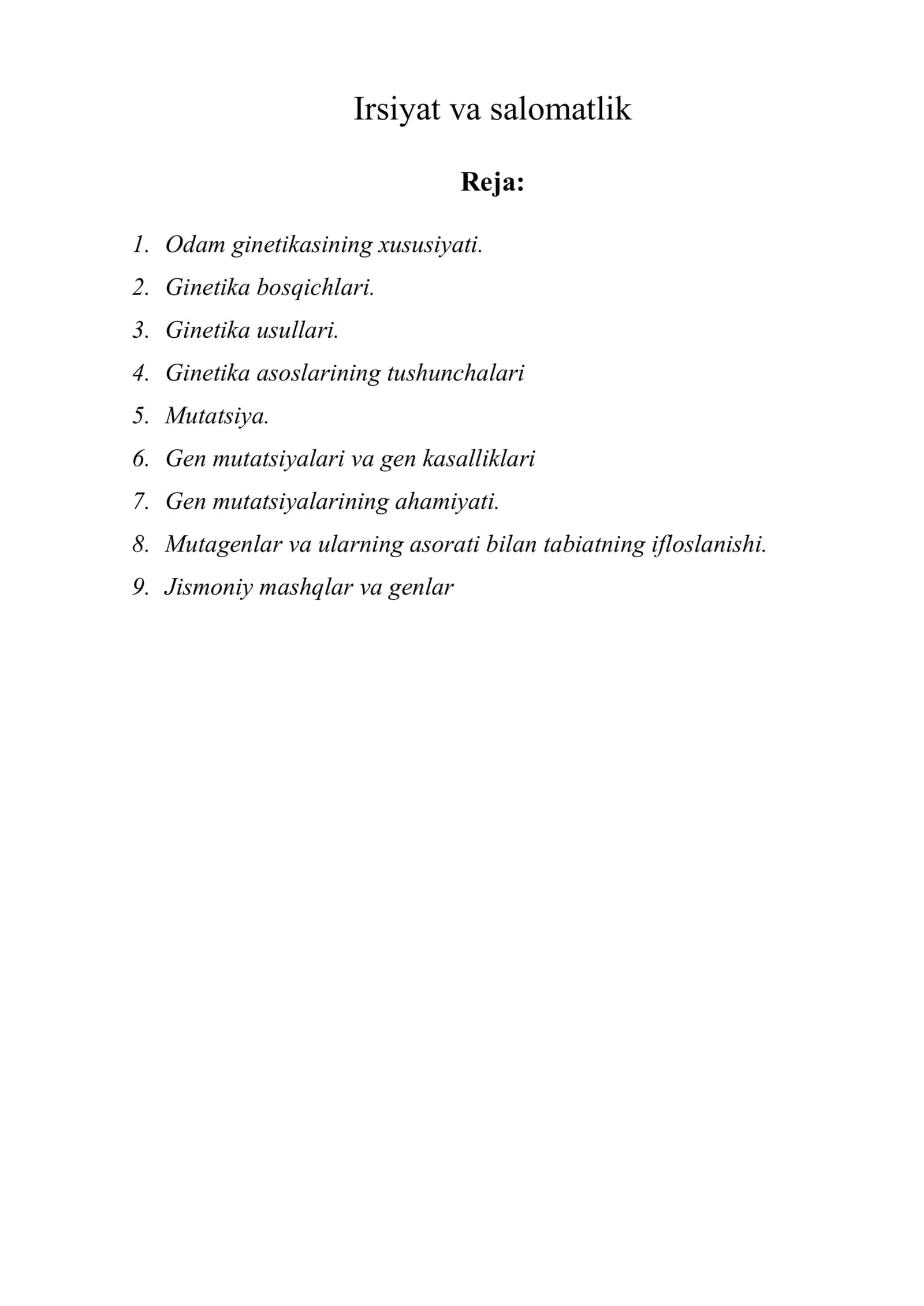 Irsiyat va salomatlik