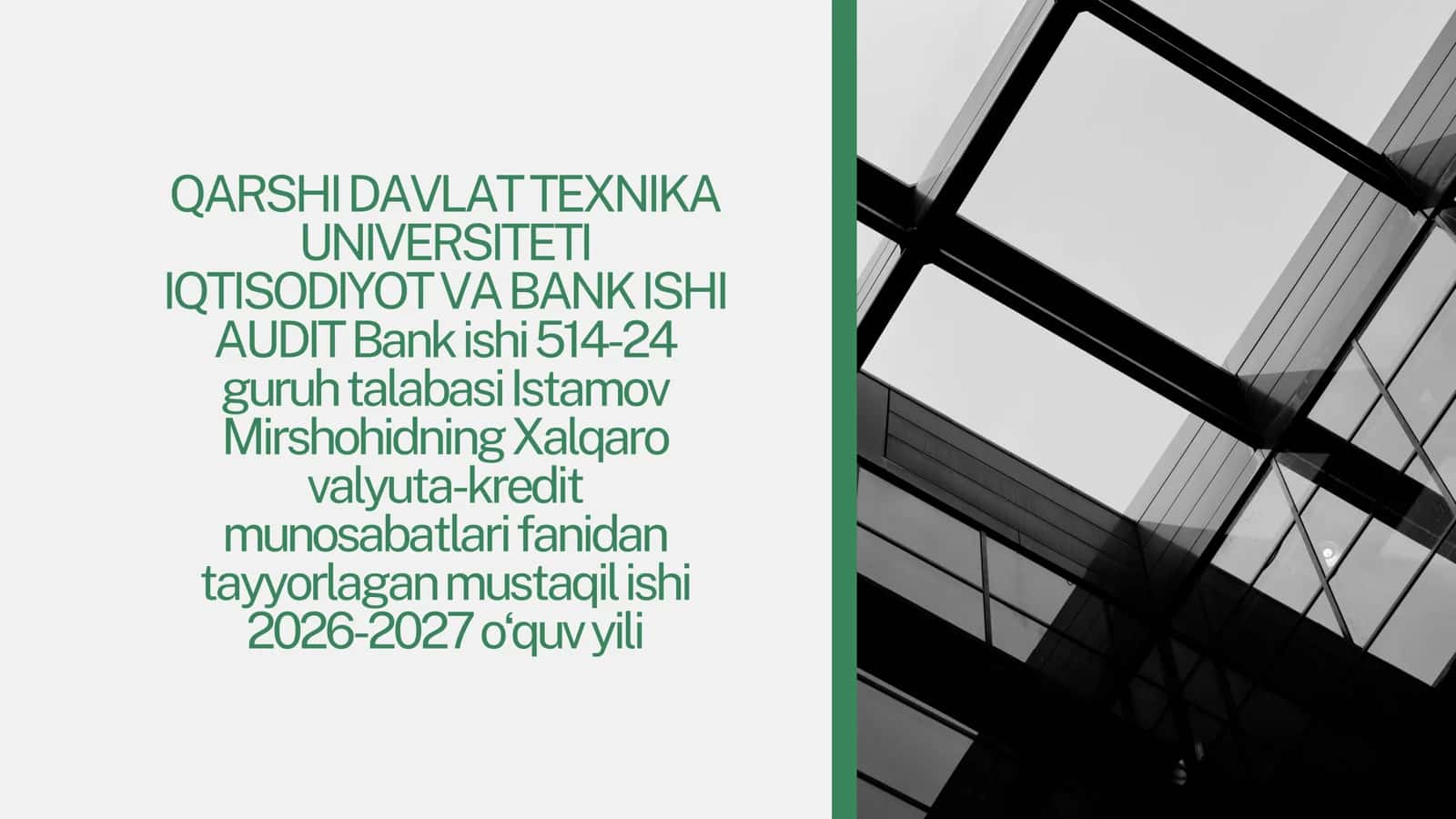 IQTISODIYOT VA BANK ISHI AUDIT