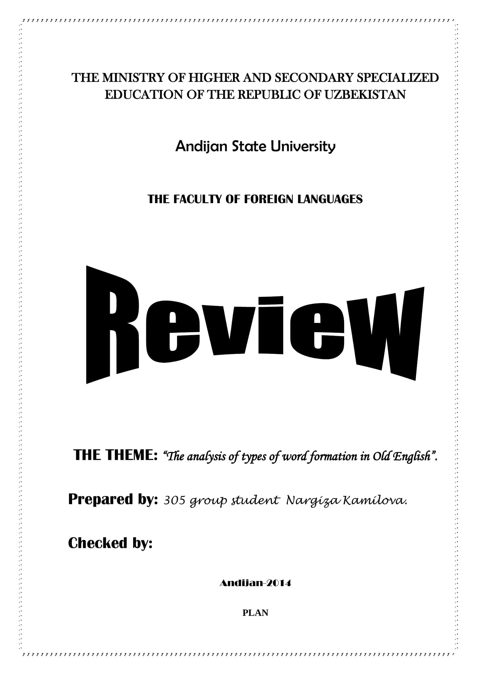 THE ANALYSIS OF TYPES OF WORD FORMATION IN OLD ENGLISH