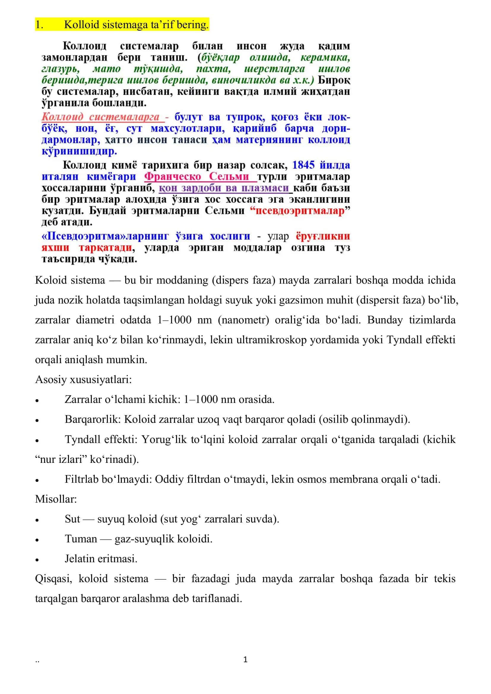 Kolloid sistemalar