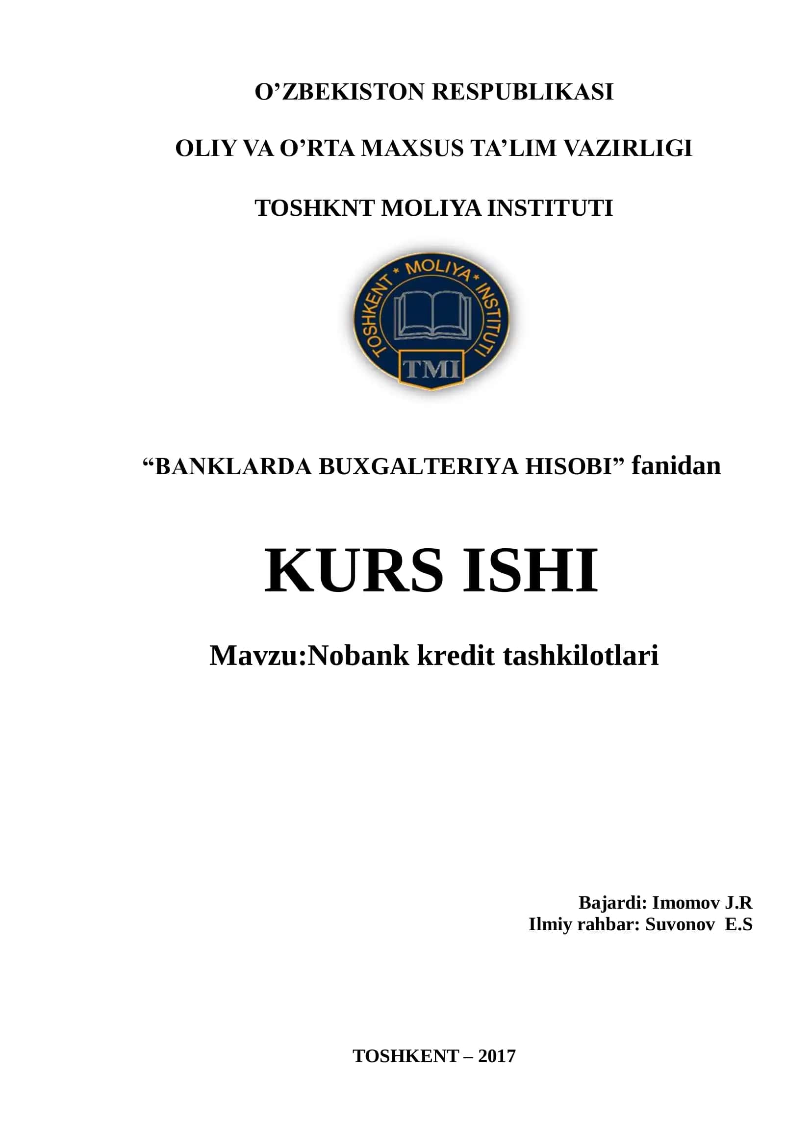BANKLARDA BUXGALTERIYA HISOBI