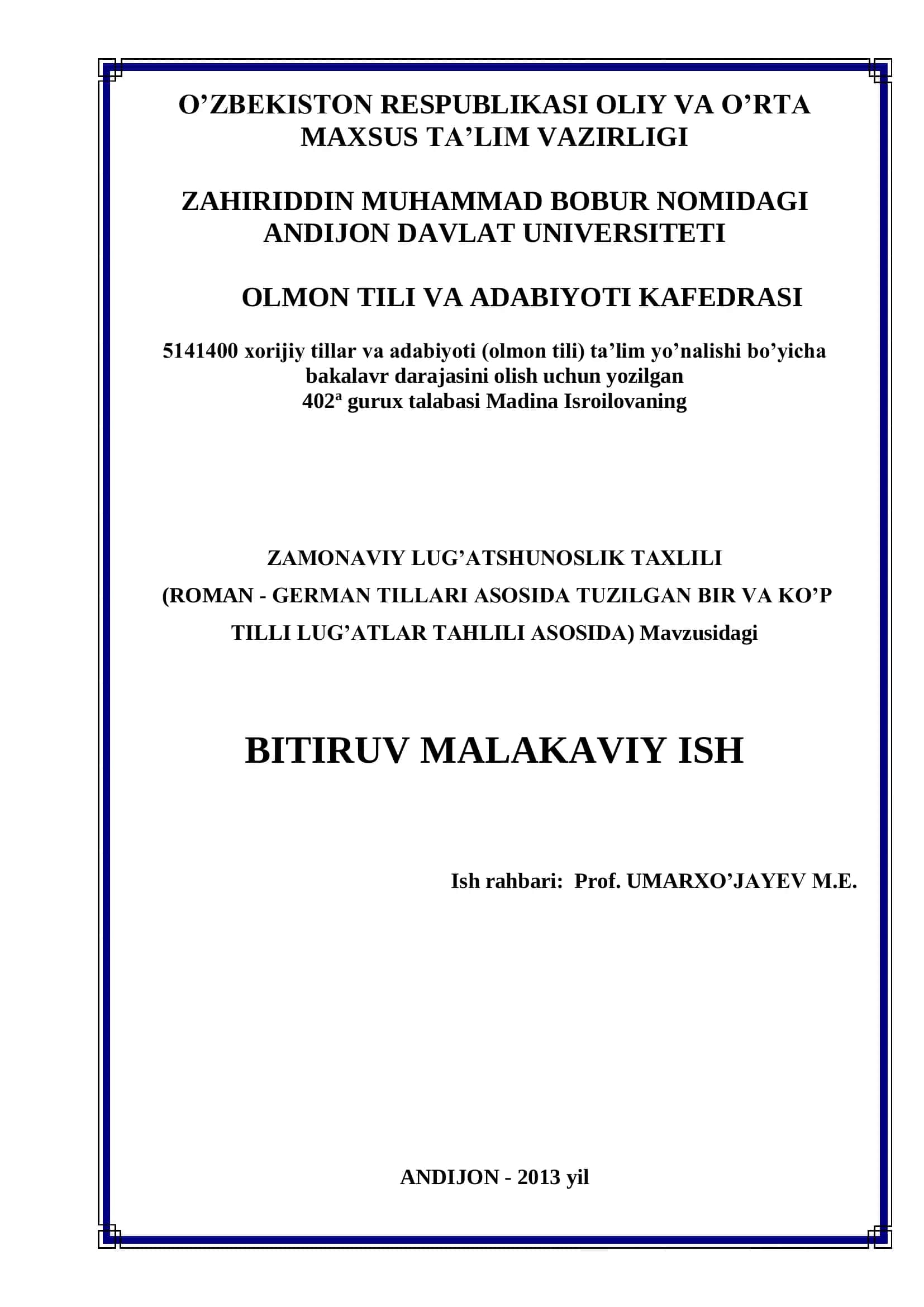 ZAMONAVIY LUG’ATSHUNOSLIK TAXLILI