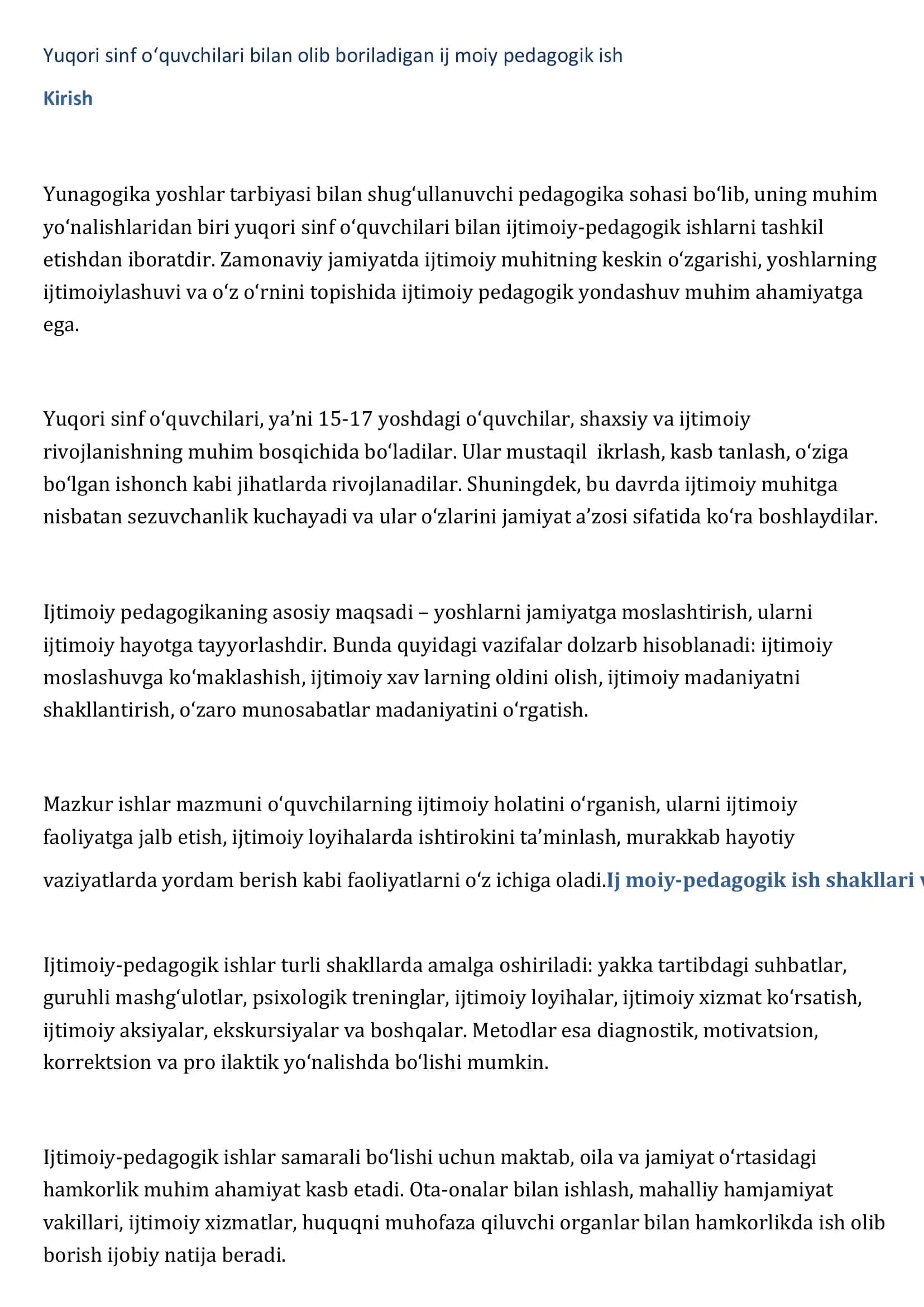 Ijmoiy pedagogik ish