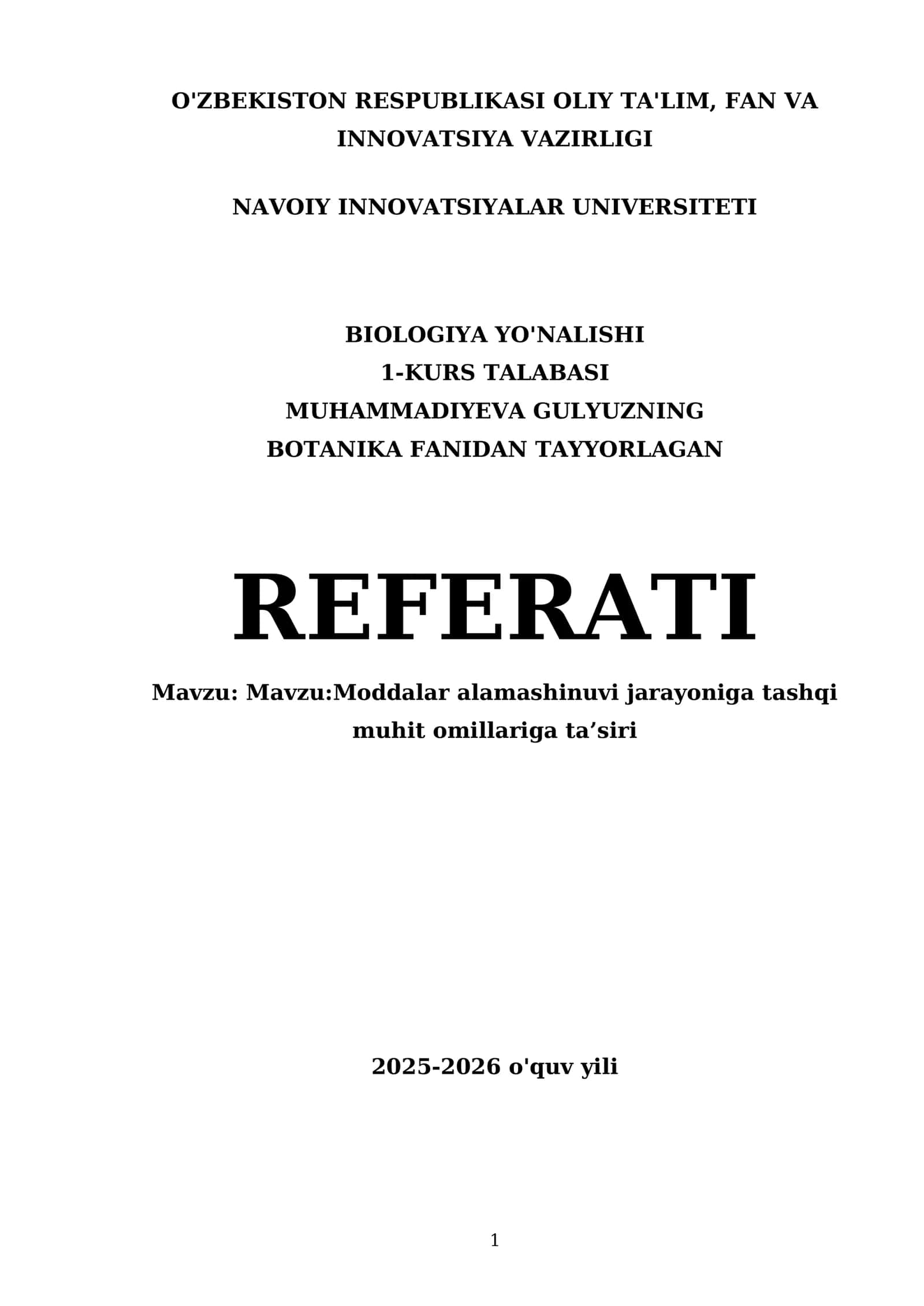 Botanika fanidan tayyorlagan referat