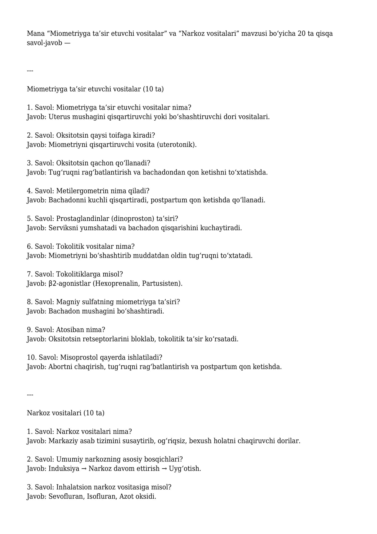 Miometriyga ta’sir etuvchi vositalar