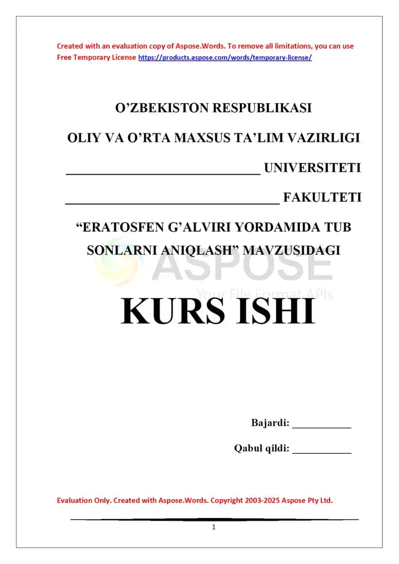 Eratosfen g'alviri yordamida tub sonlarni aniqlash