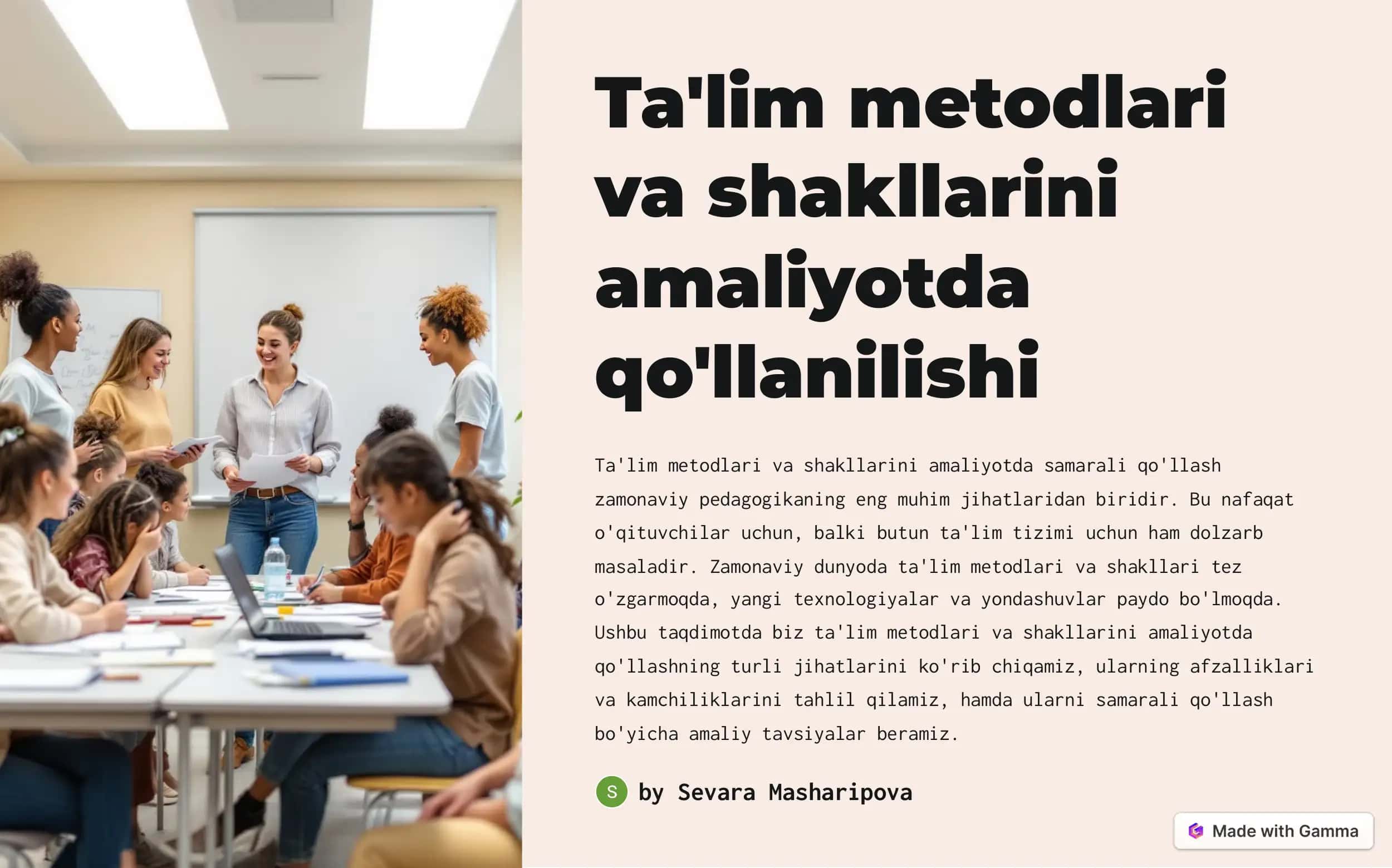 Ta'lim metodlari va shakllarini amaliyotda samarali qo'llash