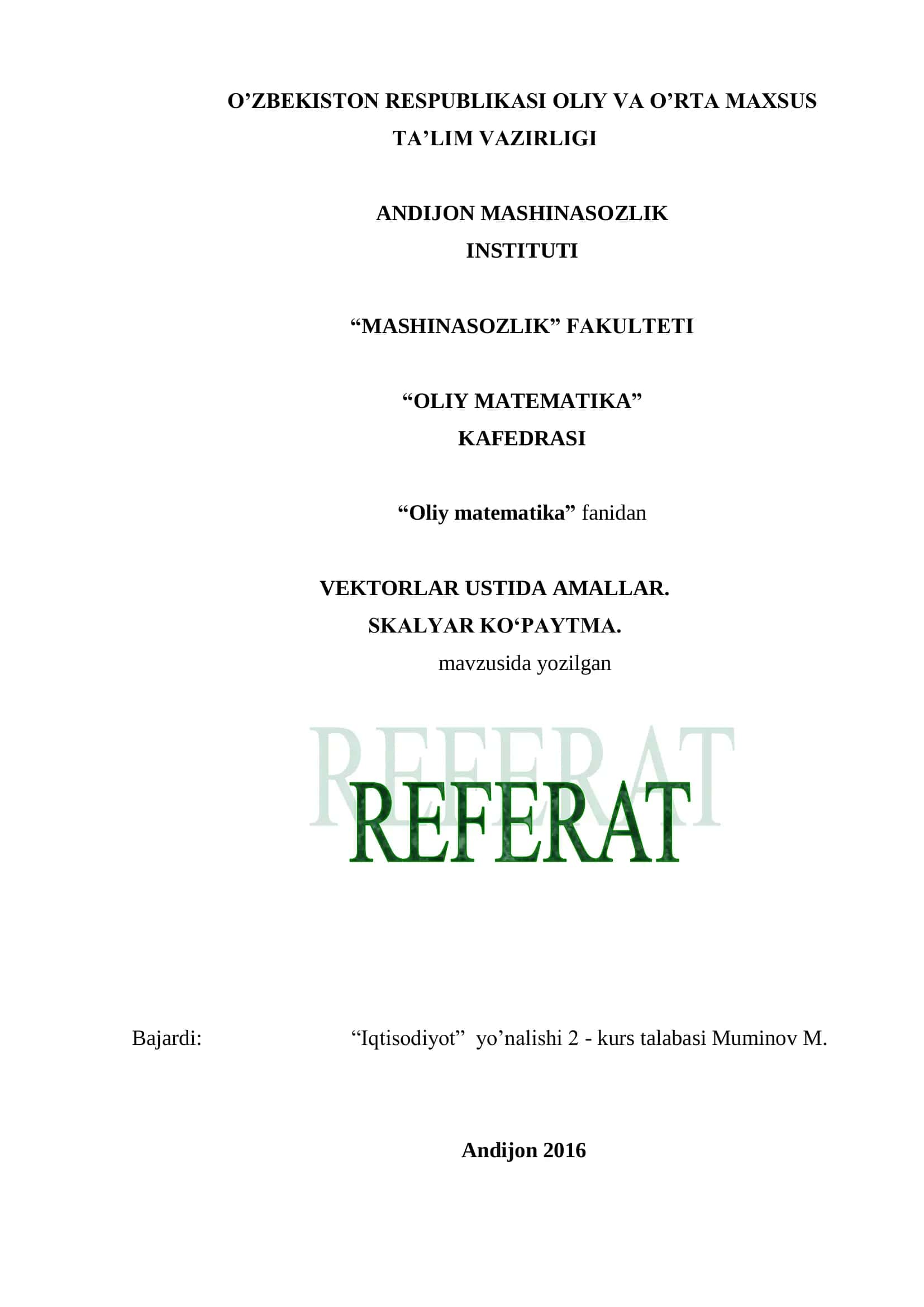 VЕKTORLAR USTIDA AMALLAR