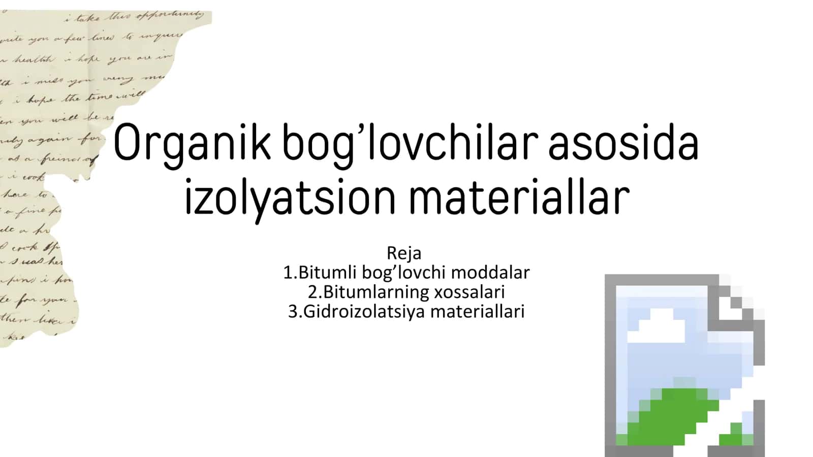 Organik bog’lovchilar asosida izolyatsion materiallar