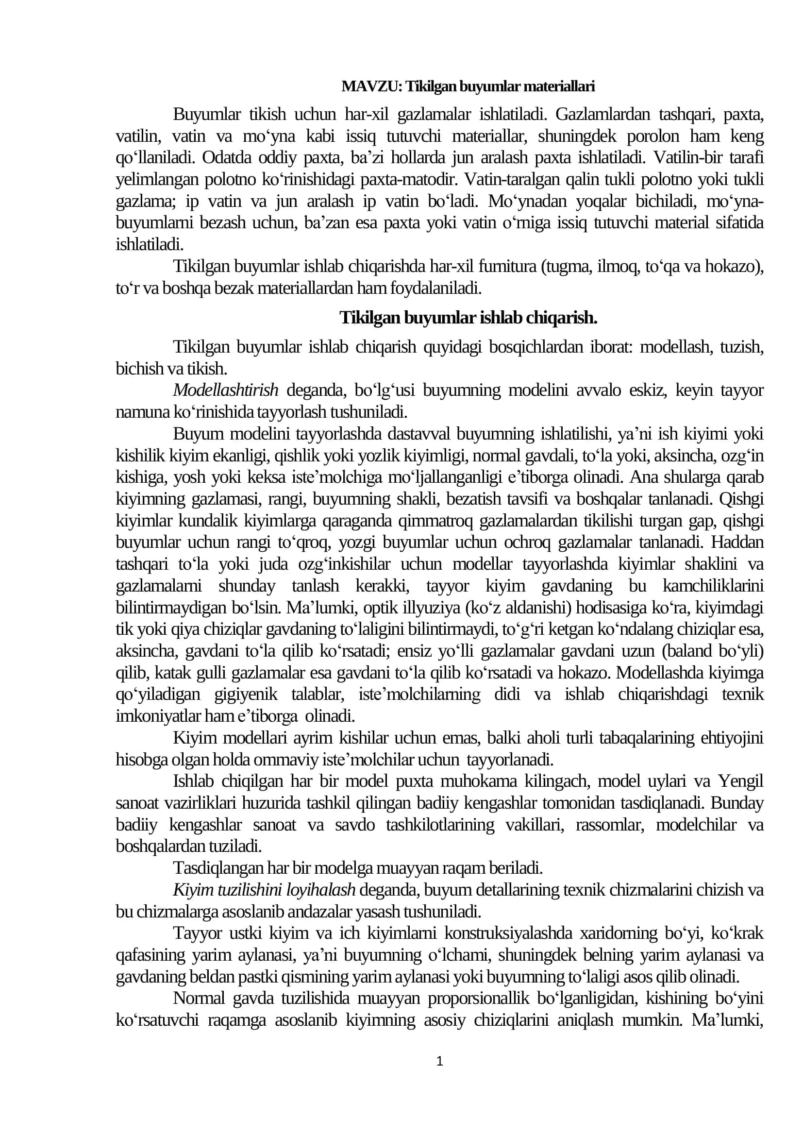 Tikilgan buyumlar materiallari