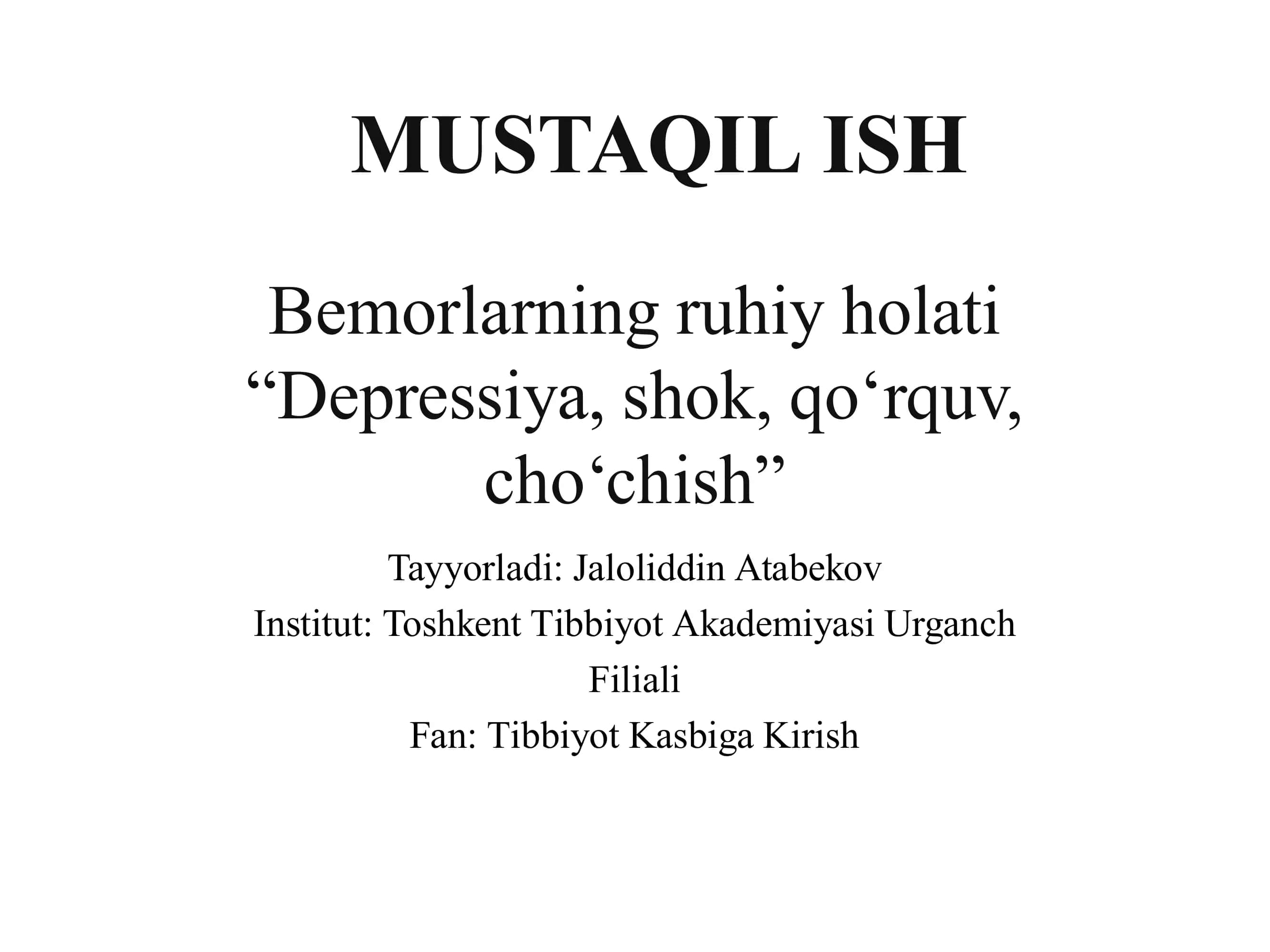 Bemorlarning ruhiy holati
