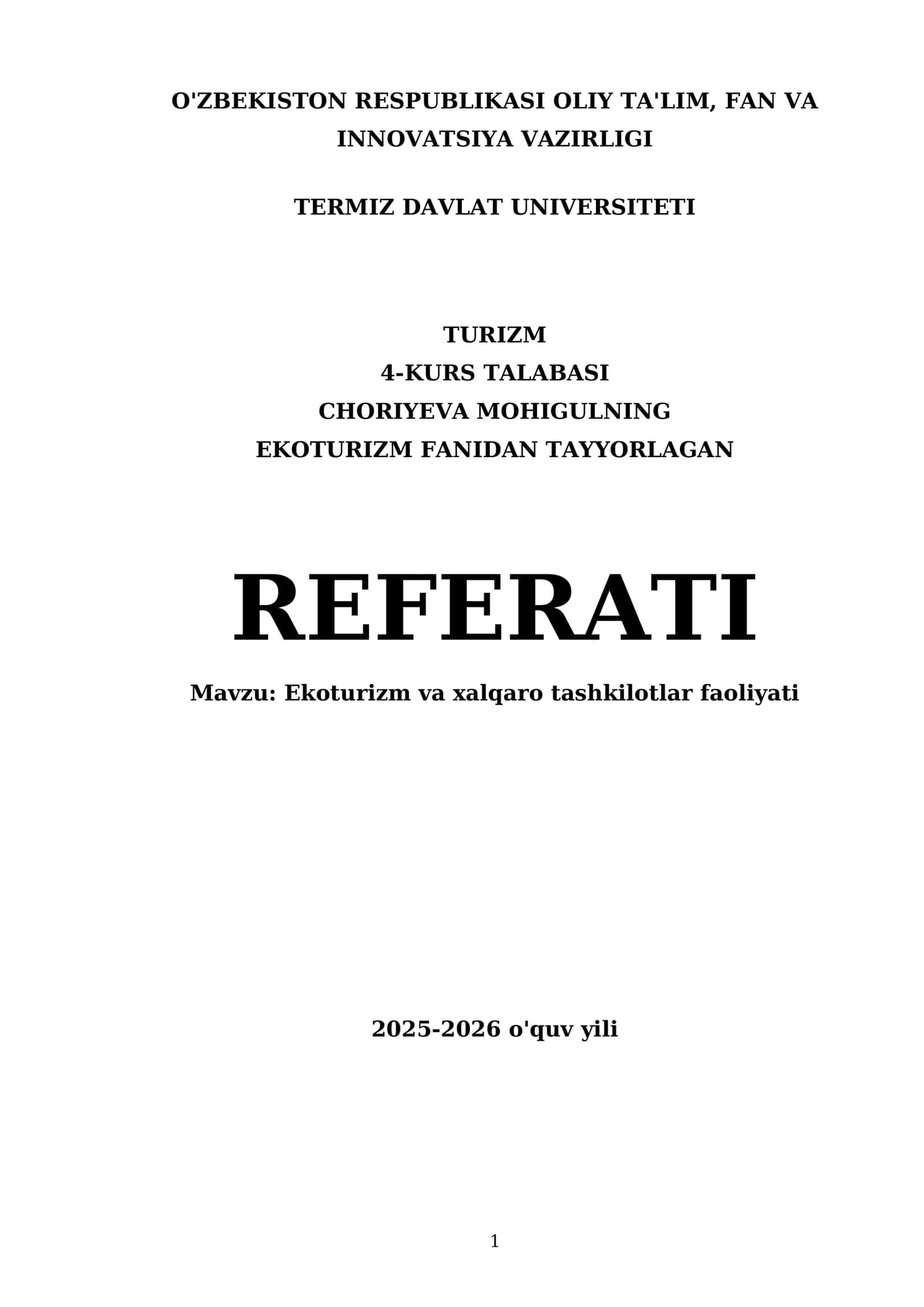 Ekoturizm va xalqaro tashkilotlar faoliyati