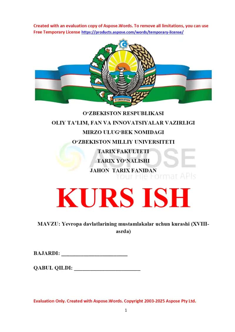 Yevropa davlatlarining mustamlakalar uchun kurashi (XVIII- asrda)