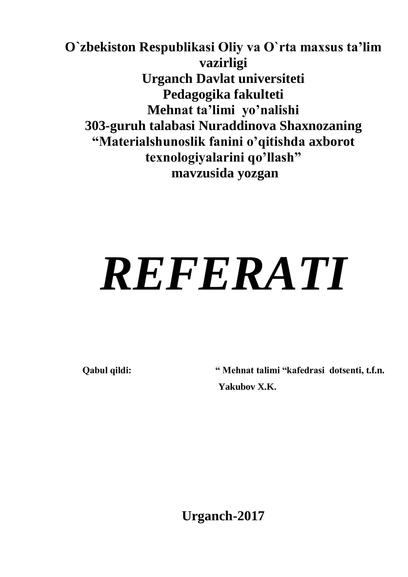 Materialshunoslik fanini o‟qitishda axborot texnologiyalarini qo‟llash