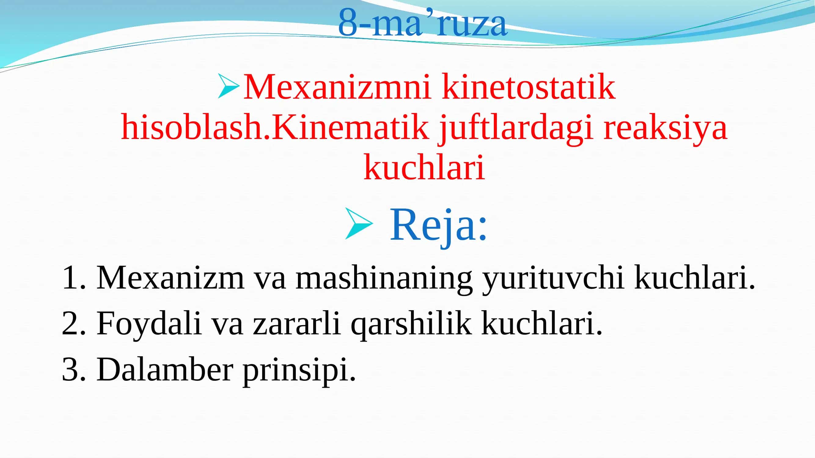 Mexanizmni kinetostatik hisoblash
