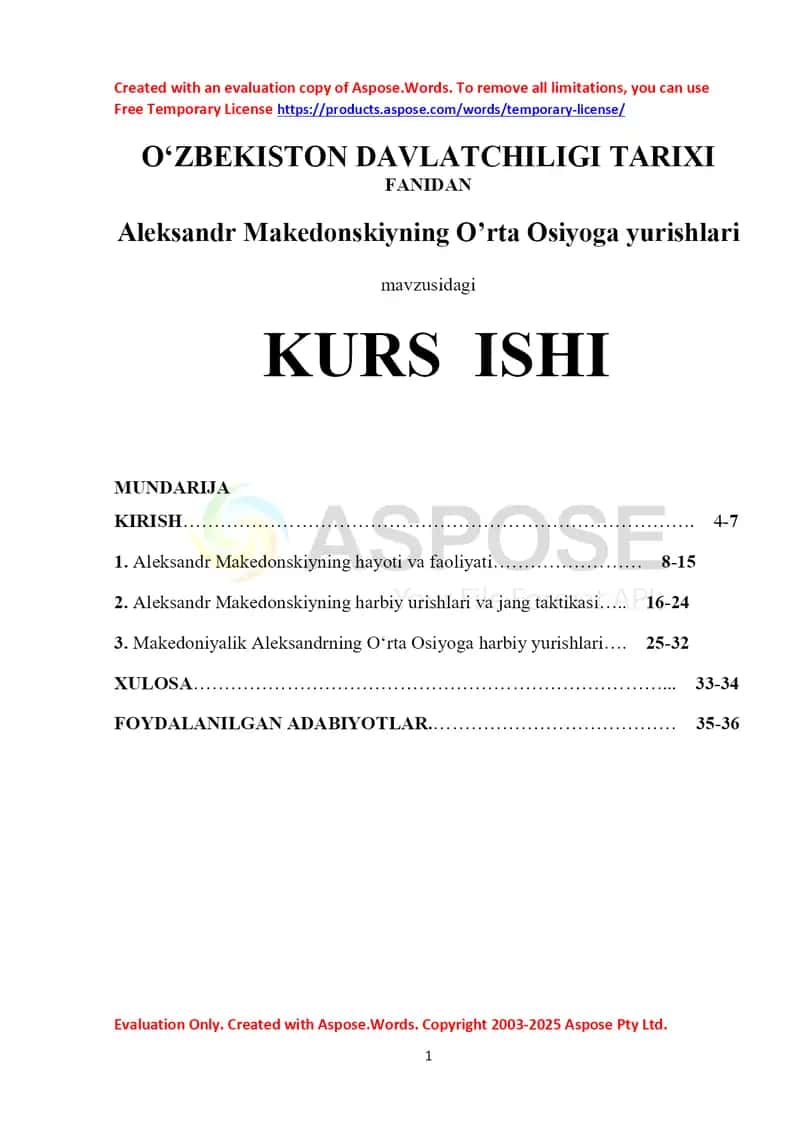 Aleksandr Makedonskiyning O’rta Osiyoga yurishlari