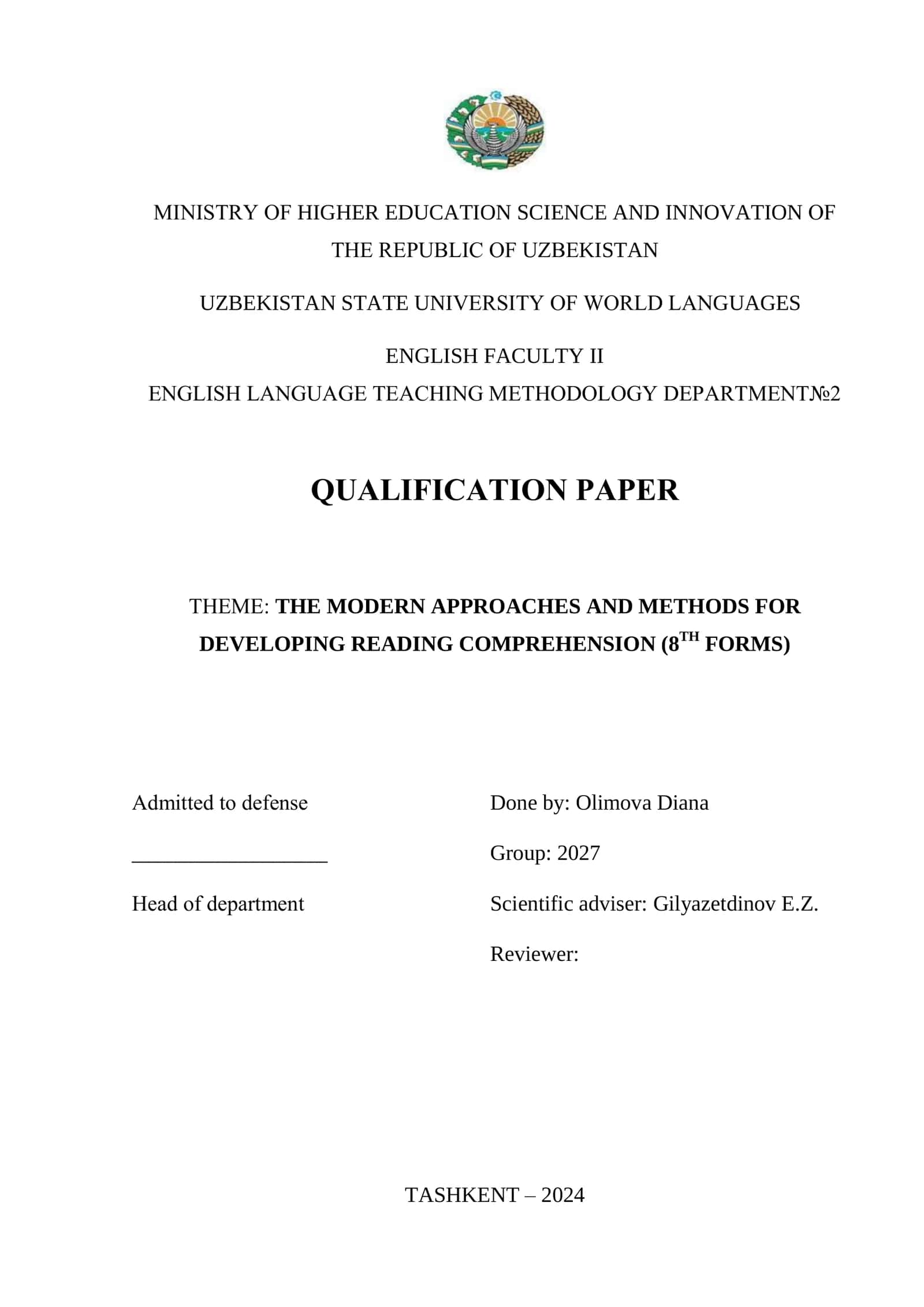 THE MODERN APPROACHES AND METHODS FOR DEVELOPING READING COMPREHENSION (8TH FORMS)