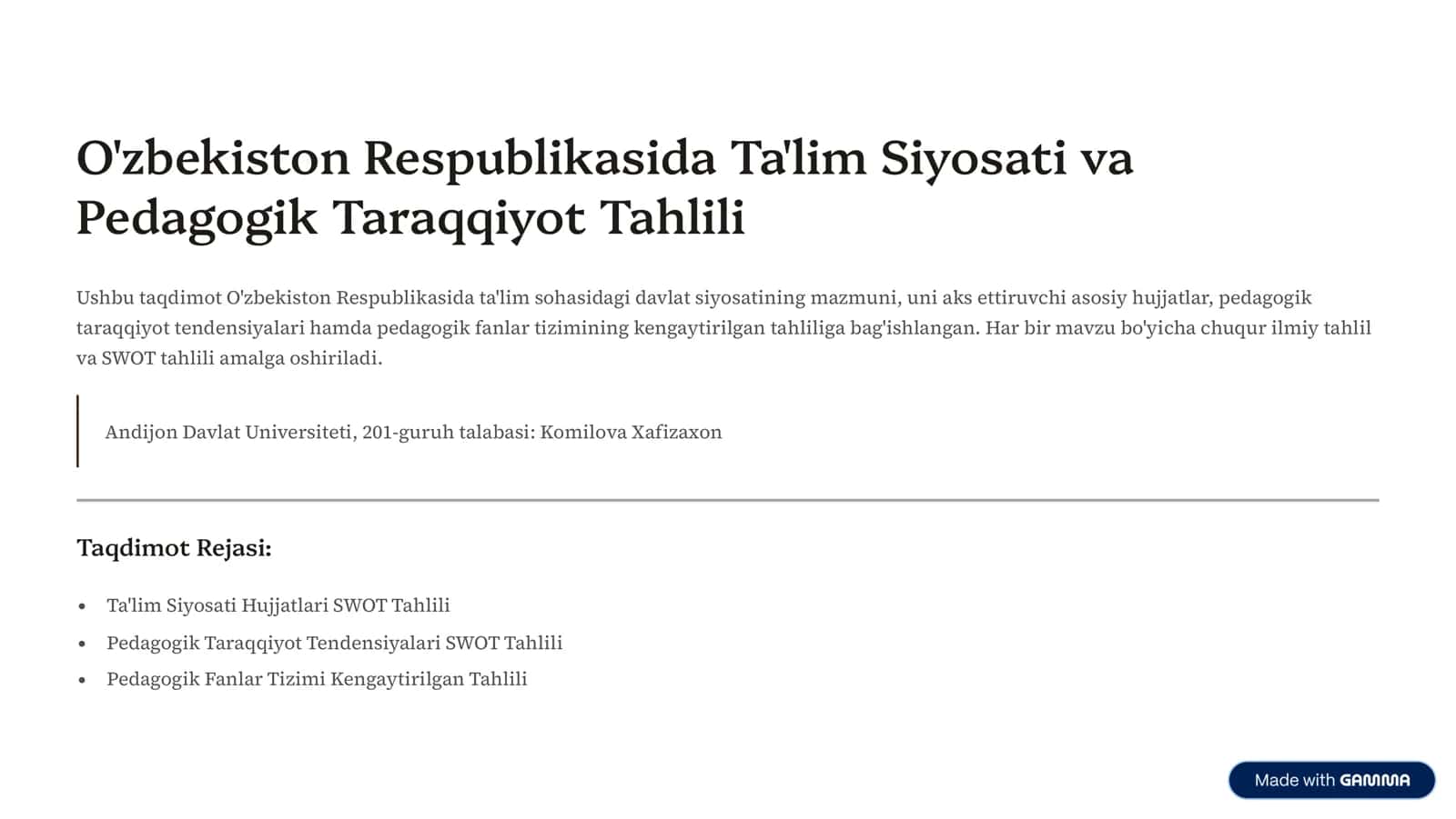 O'zbekiston Respublikasida Ta'lim Siyosati va Pedagogik Taraqqiyot Tahlili