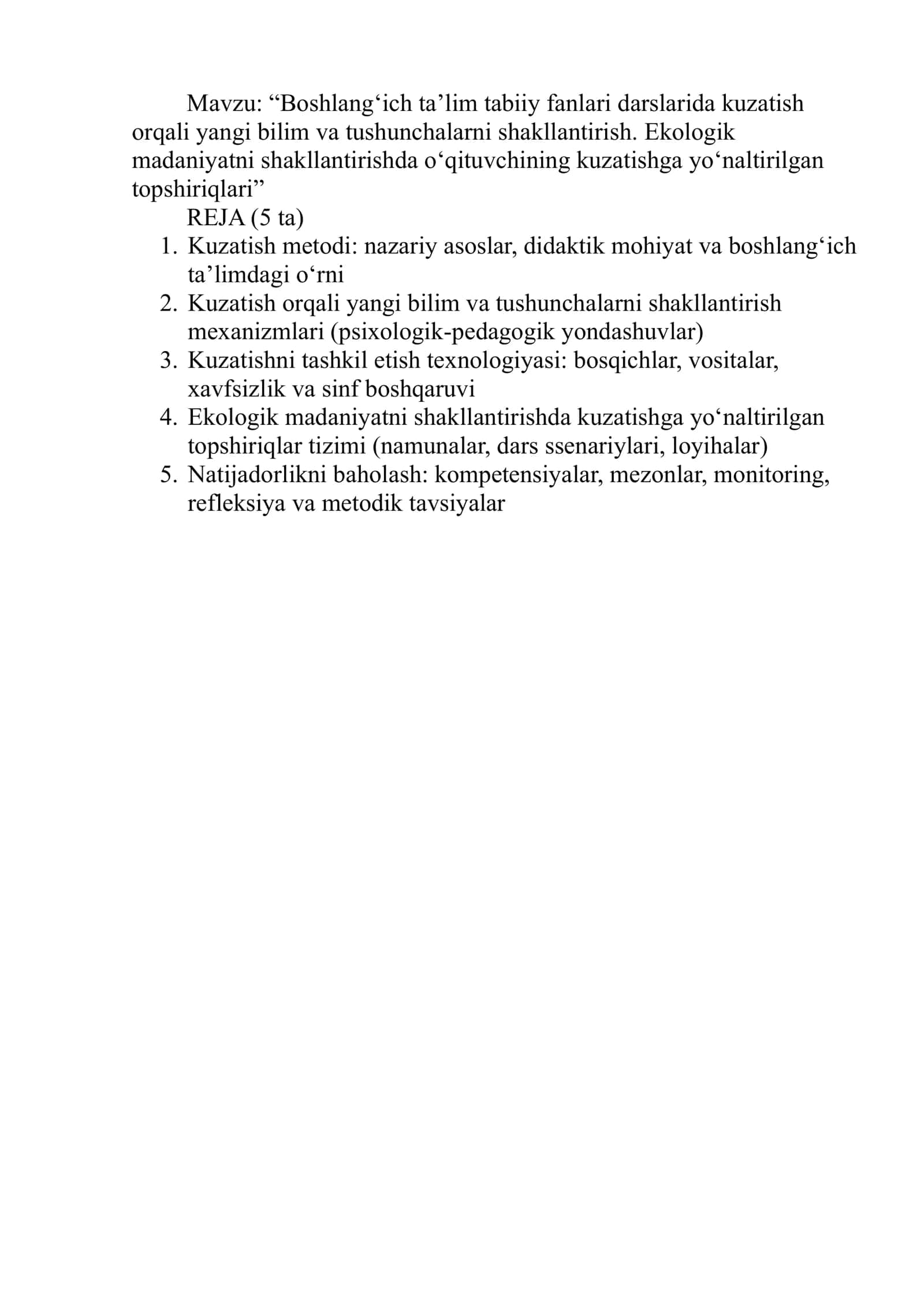 Boshlang‘ich ta’lim tabiiy fanlari darslari