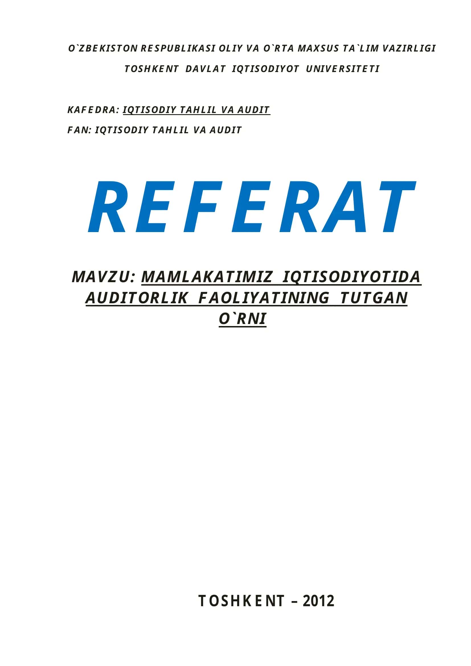 Mamlakatimiz iqtisodiyotida