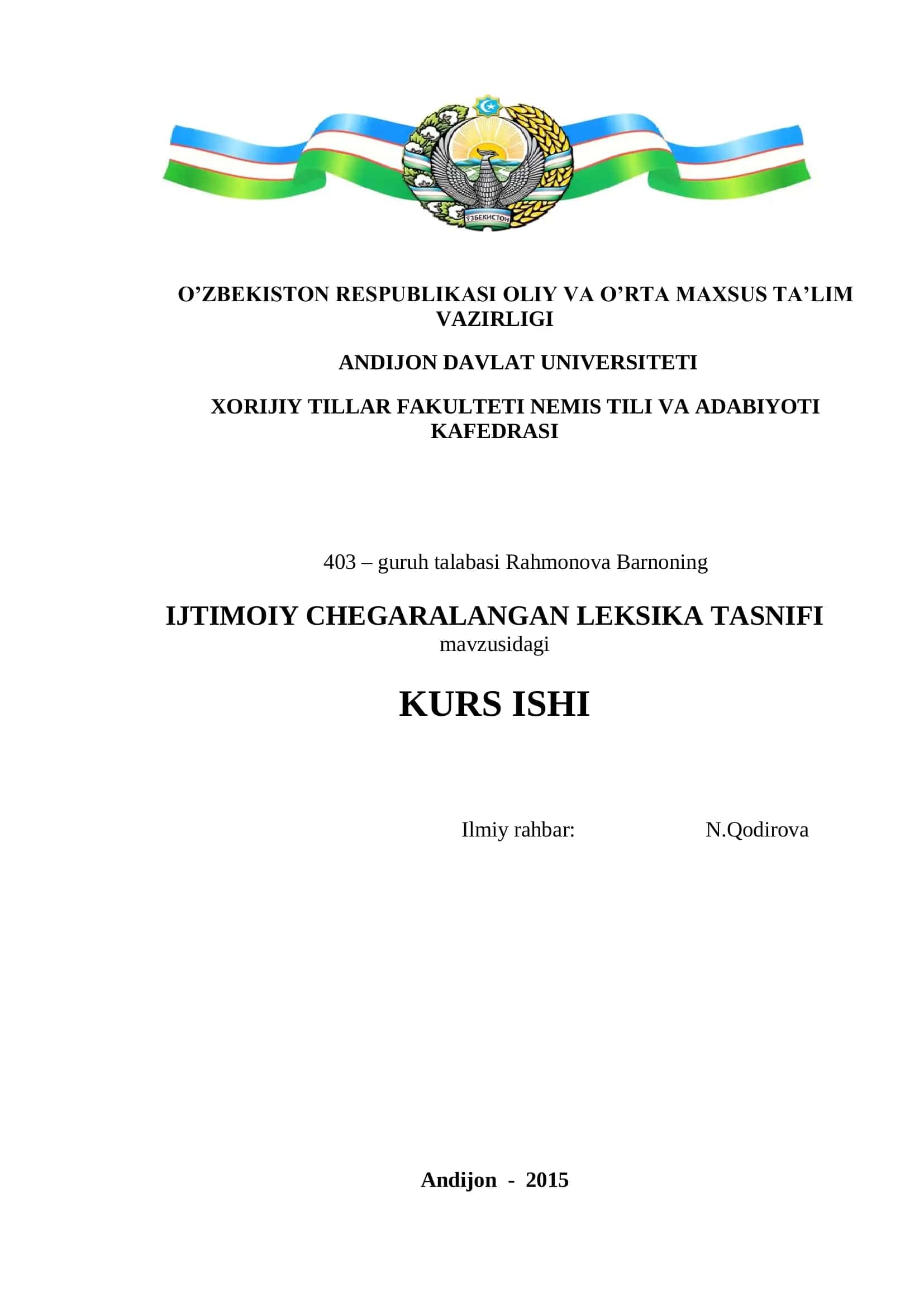 Ijtimoiy chegaralangan leksika tasnifi KURS ISHI