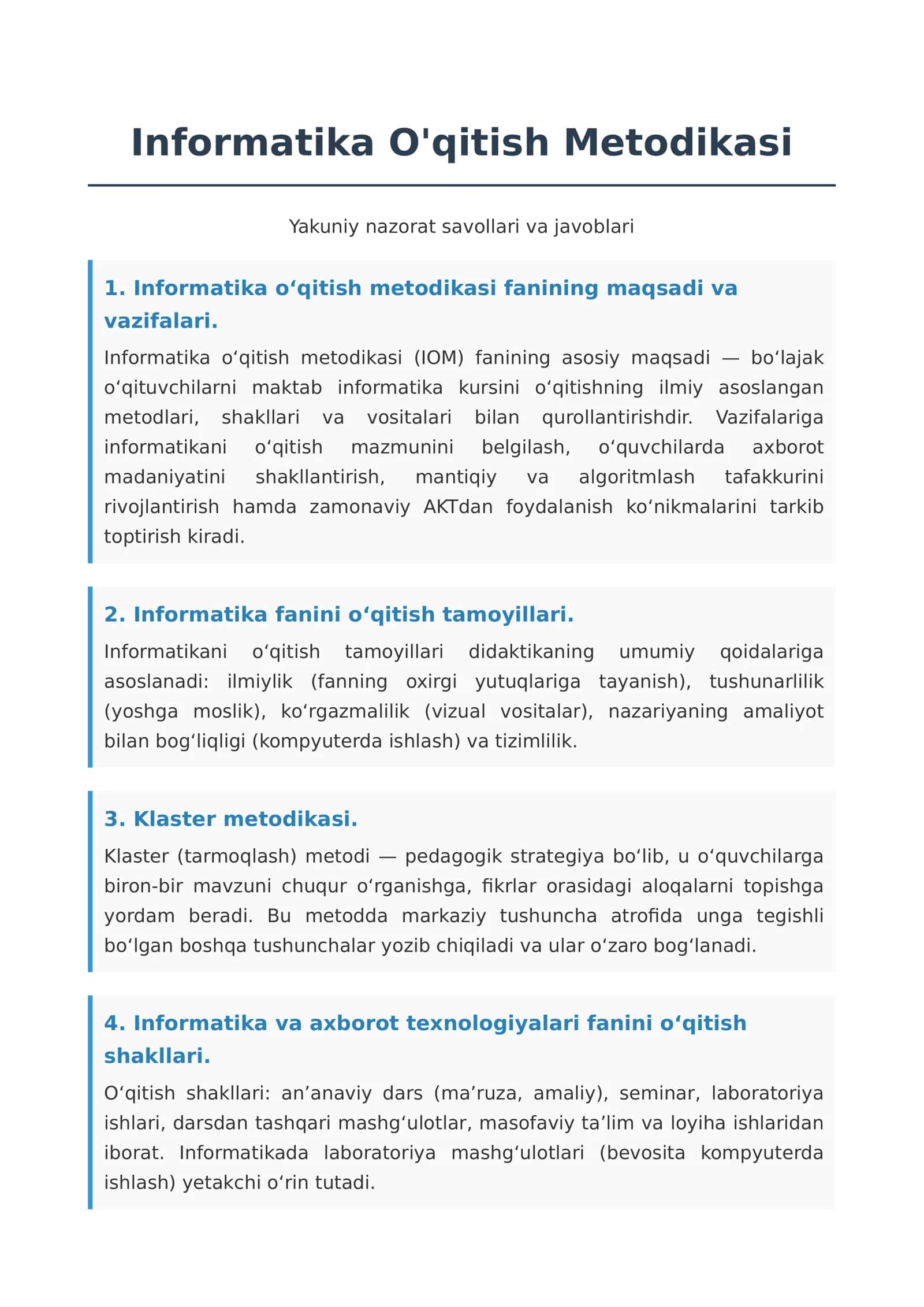 Informatika O'qitish Metodikasi