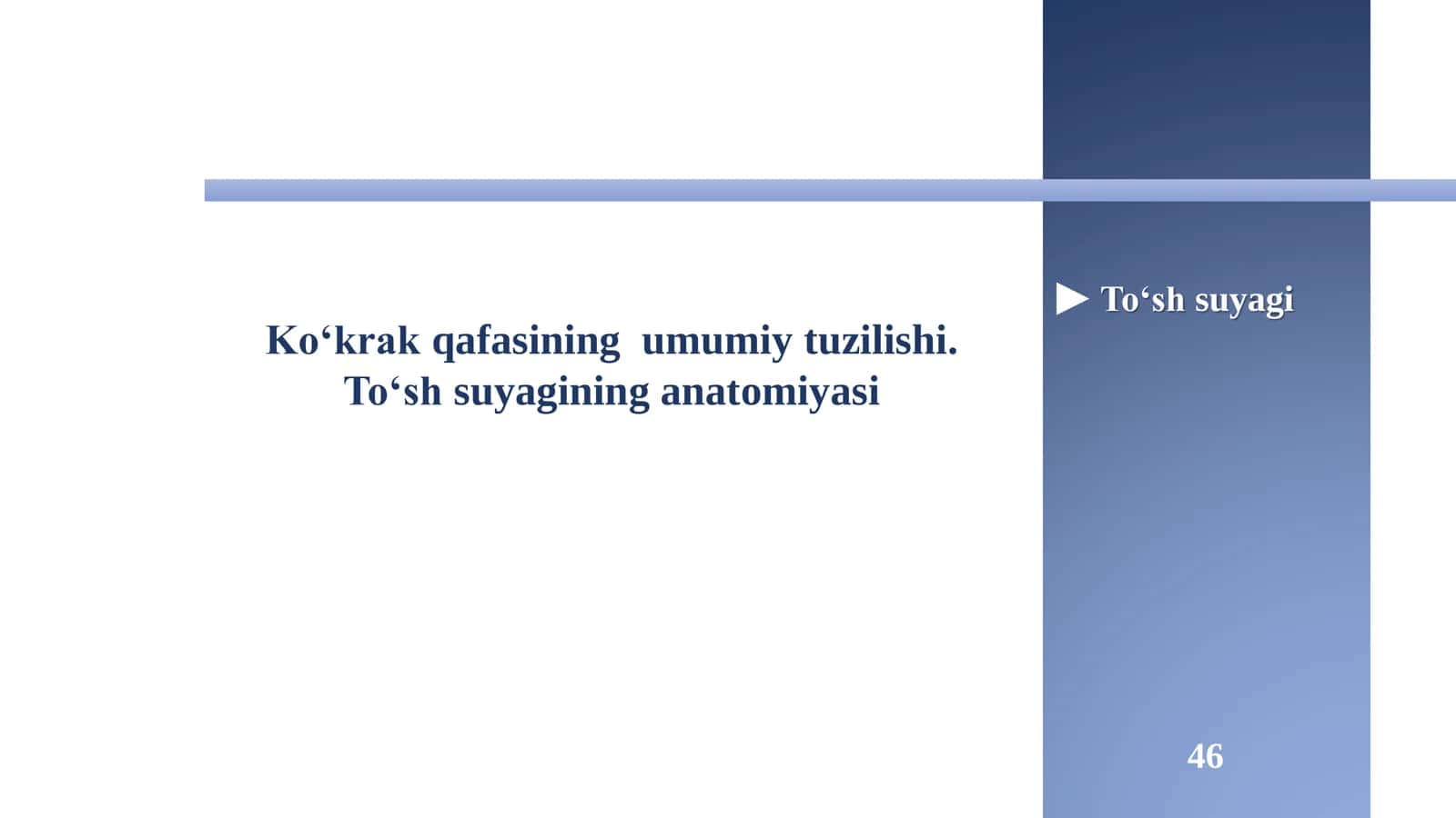 Doctors Team-ANATOMIYA!
To'sh suyagi va qovurg'alar anatomiyasi!
Muallif: Javohir Abdullayev
Saql