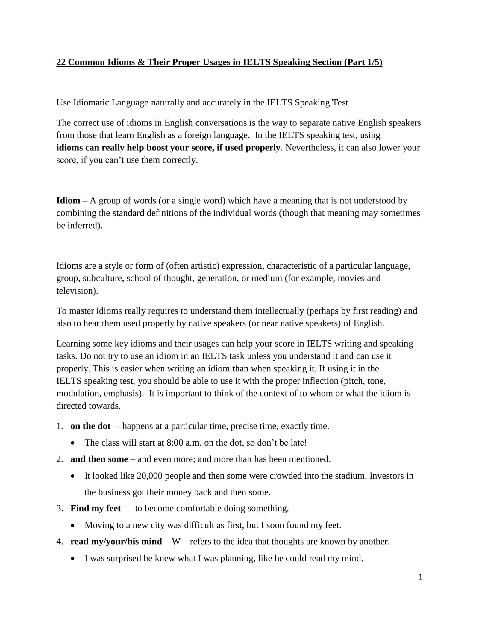 22 Common Idioms & Their Proper Usages in IELTS Speaking Section (Part 1/5)