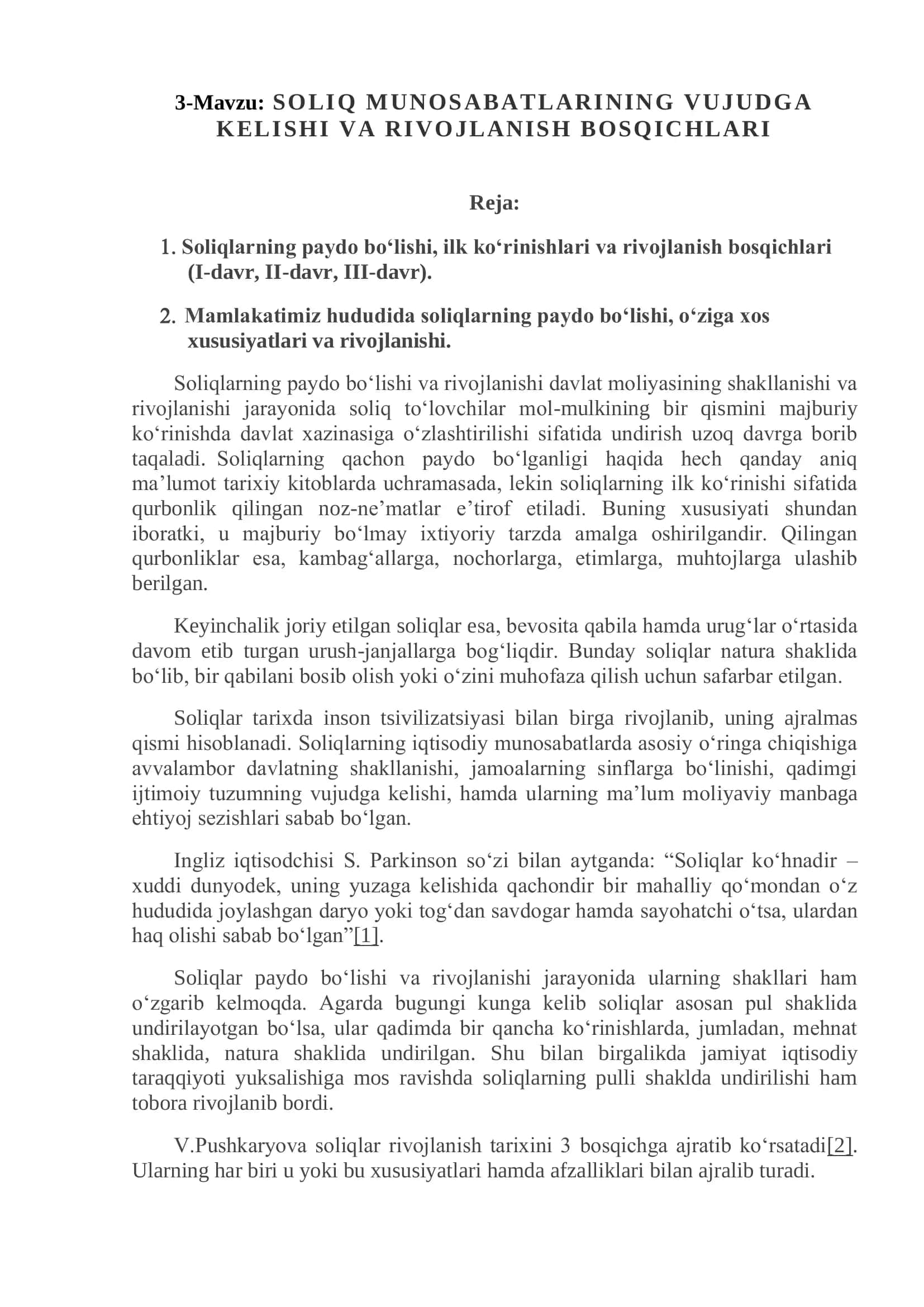 SOLIQ MUNOSABATLARINING VUJUDGA KELISHI VA RIVOJLANISH BOSQICHLARI
