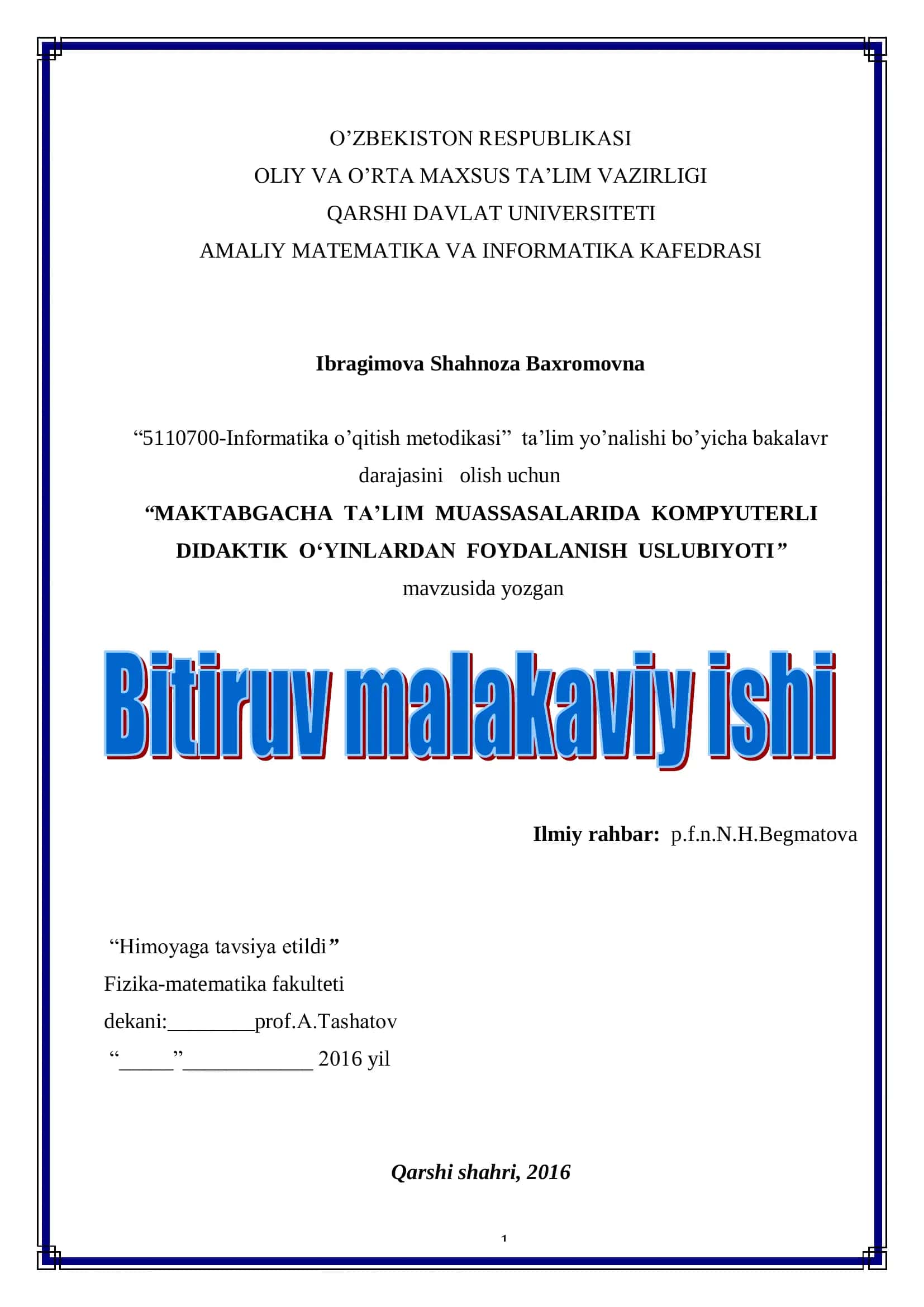 Informatika o‟qitish metodikasi
