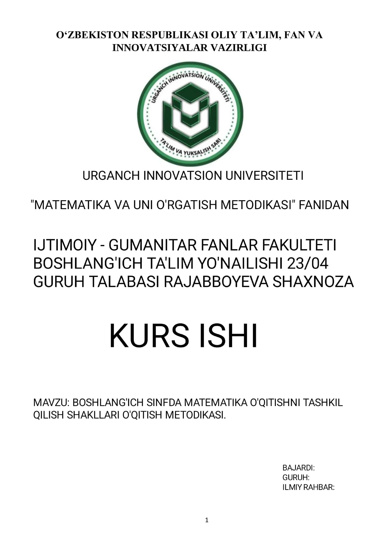 BOSHLANGʻICH SINF O‘QUVCHILARINING YOSH XUSUSIYATLARI VA MATEMATIK TAYYORLIK HOLATI
