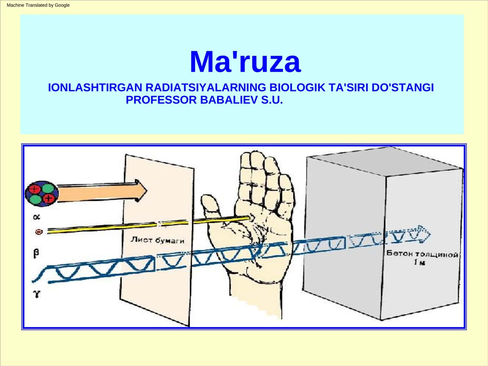 IONLASHTIRGAN RADIATSIYALARNING BIOLOGIK TA'SIRI DO'STANGI