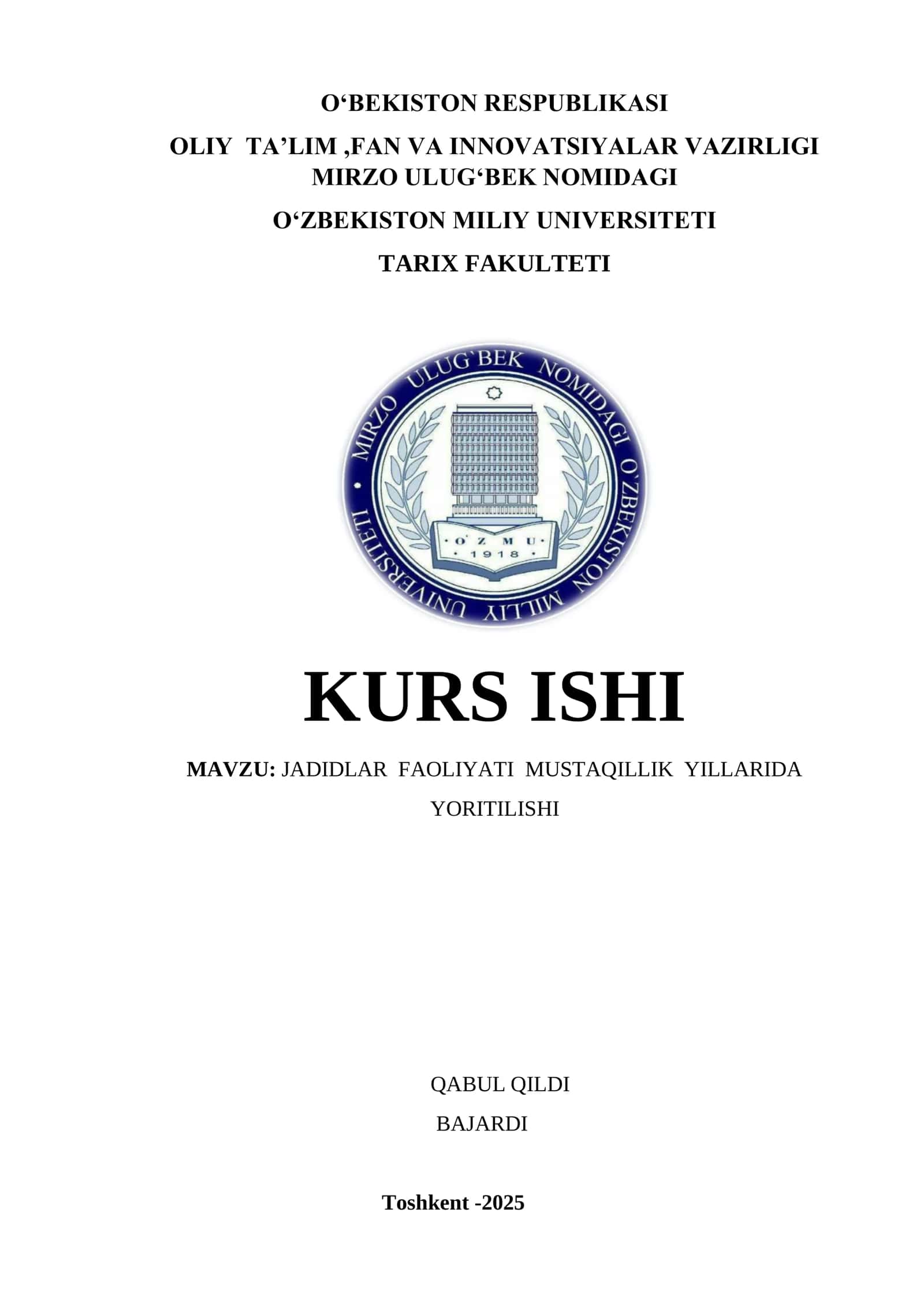 JADIDLAR FAOLIYATI MUSTAQILLIK YILLARIDA YORITILISHI