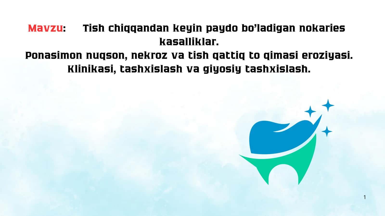 Tish chiqqandan keyin paydo bo‘ladigan nokaries kasalliklar. Ponasimon nuqson, nekroz va tish qattiq to‘qimasi eroziyasi. Klinikasi, tashxislash va qiyosiy tashxislash.
