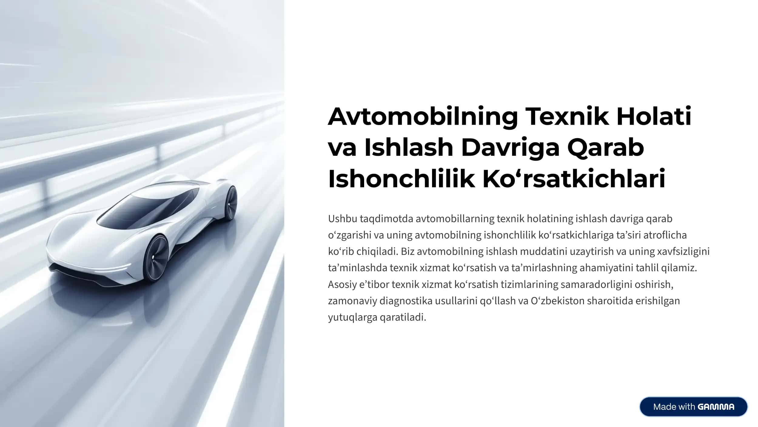Avtomobilning Texnik Holati va Ishlash Davriga Qarab