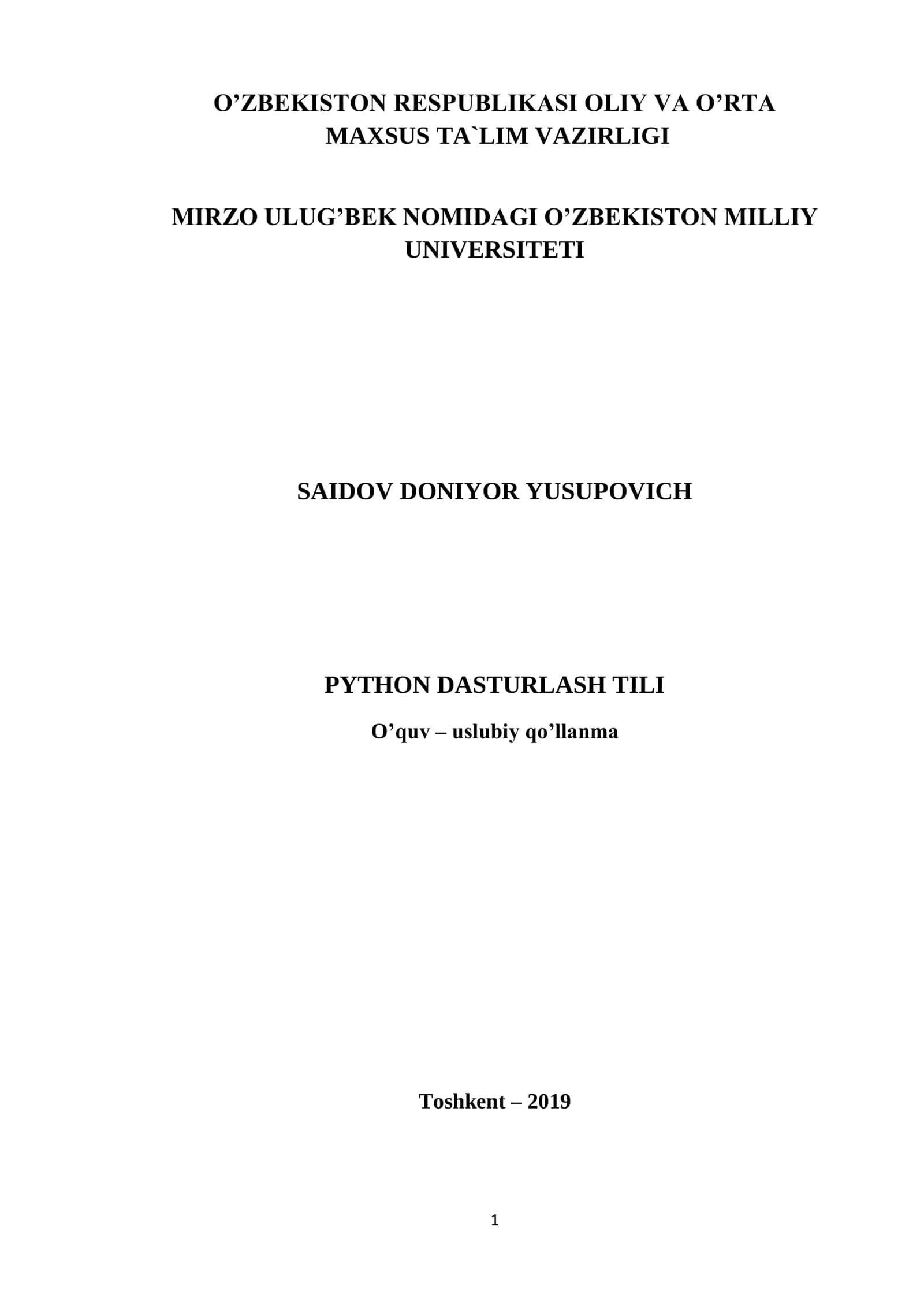 PYTHON DASTURLASH TILI O’quv – uslubiy qo’llanma