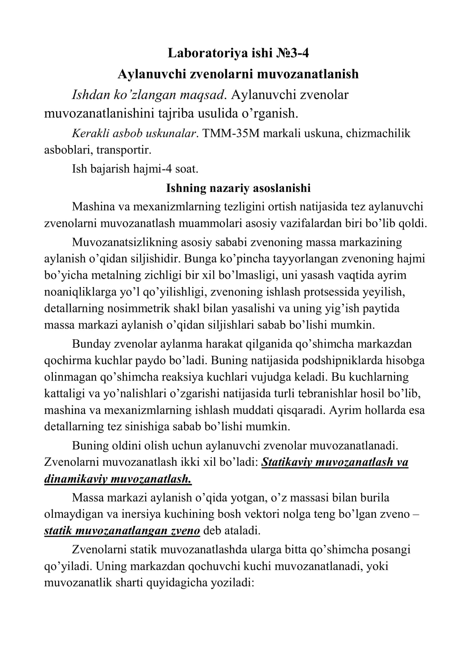 Aylanuvchi zvenolarni muvozanatlash