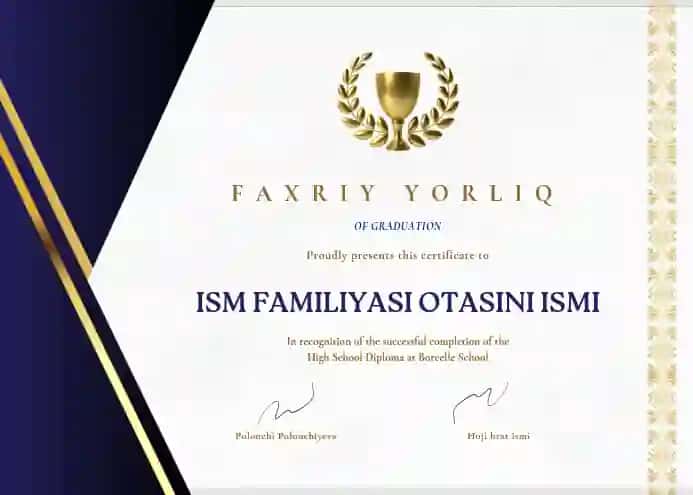 Faxriy yorliq shablon tayyori andoza