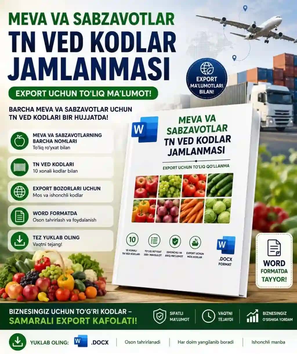 TNVED kodlar Meva - Sabzavotlar va Batanicheski nazvanyalari