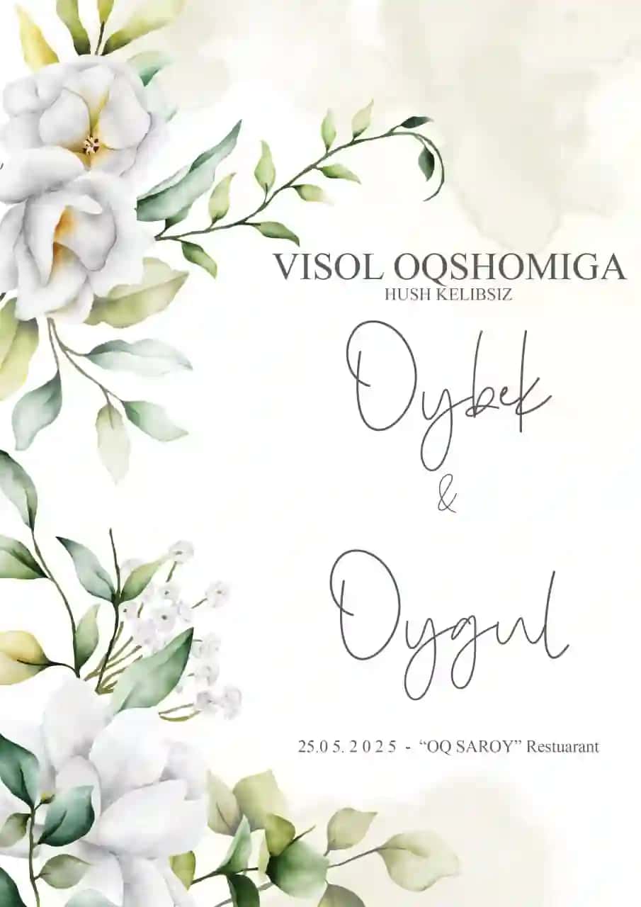🌿 Nikoh Taklifnomasi — "Oybek & Oygul" PSD Shablon